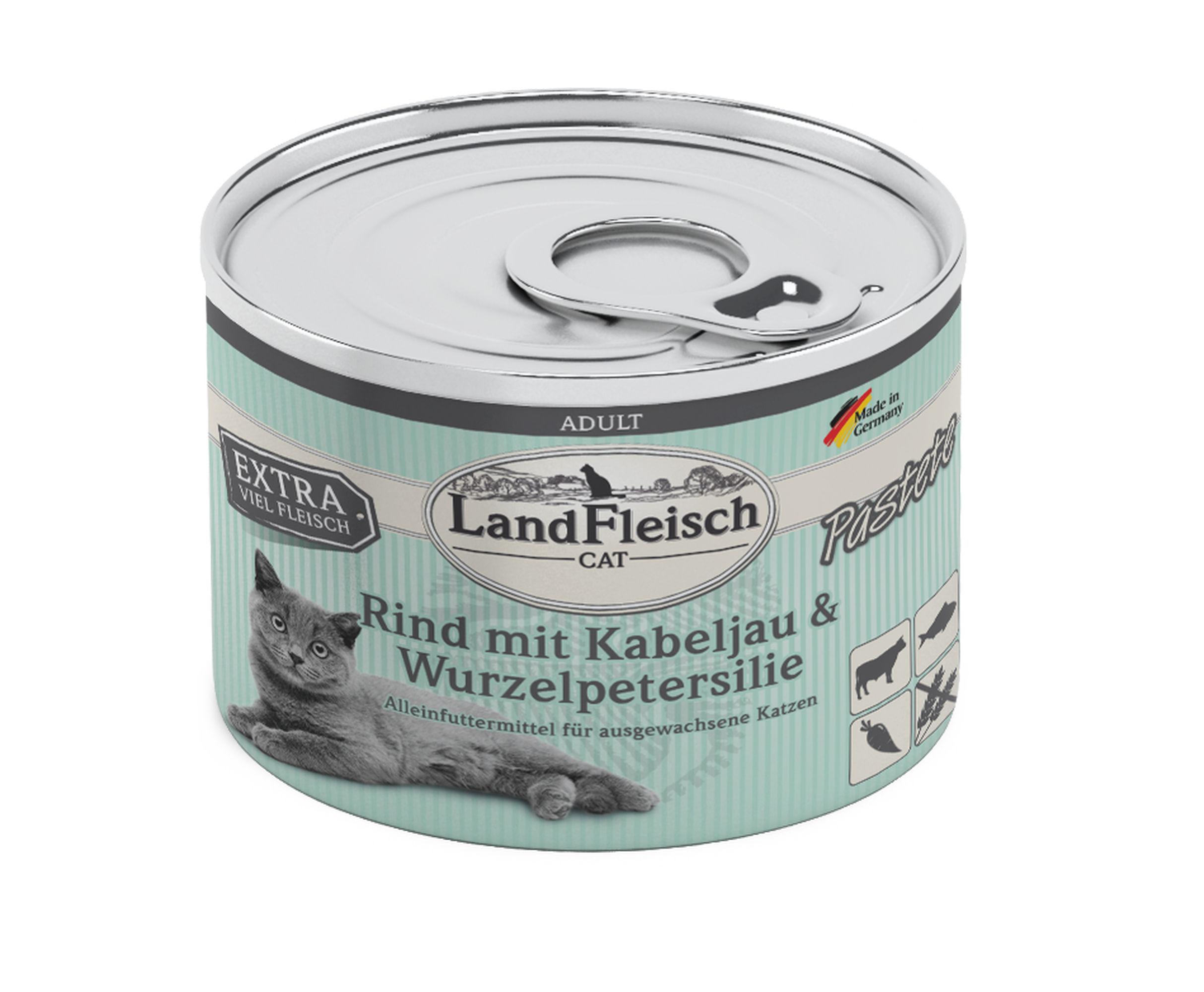 LandFleisch Katzennassfutter Adult Pastete mit Rind mit Kabeljau&Wurzelpetersilie