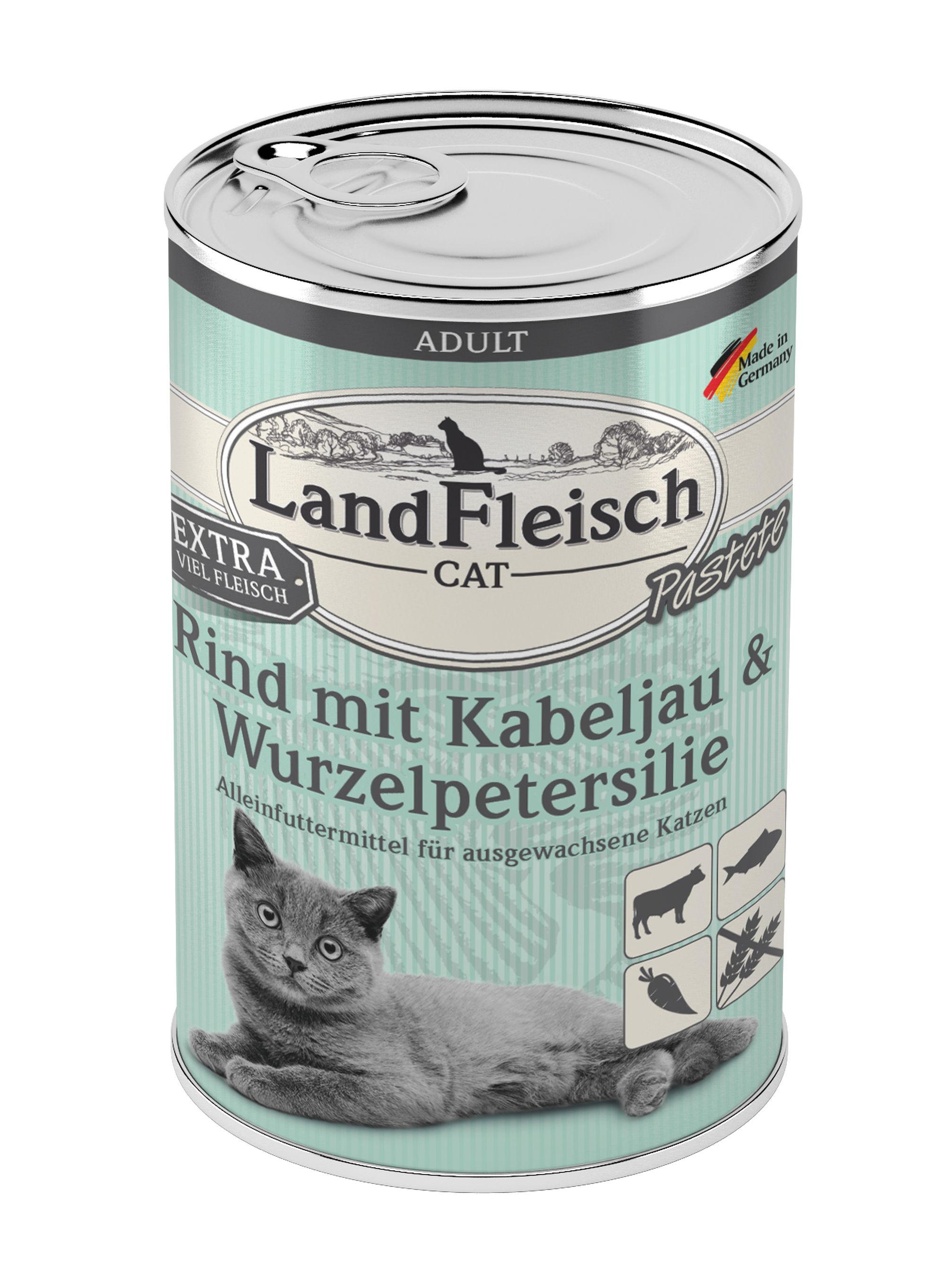 LandFleisch Katzennassfutter Adult Pastete mit Rind mit Kabeljau&Wurzelpetersilie