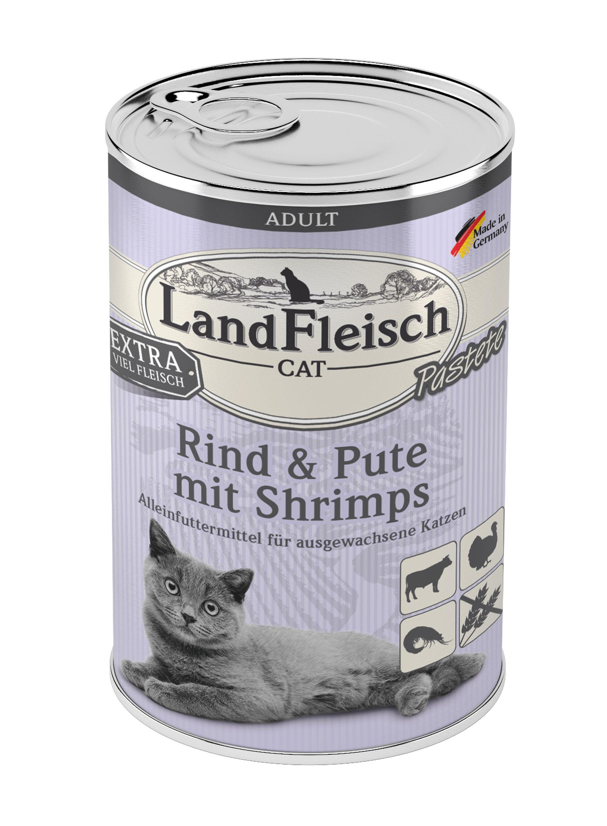 LandFleisch Katzennassfutter Adult Pastete Rind&Pute mit Shrimps