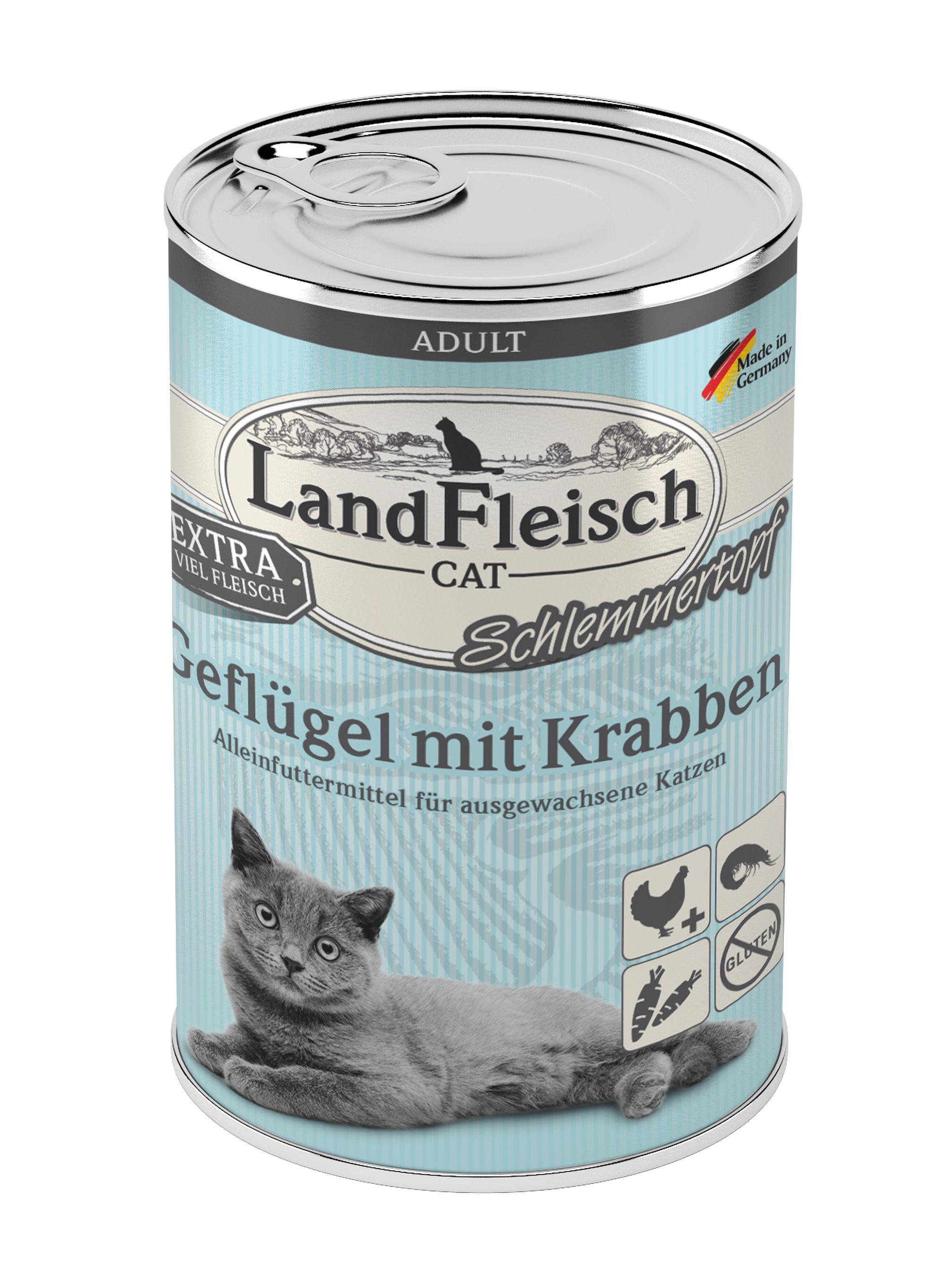 LandFleisch Katzennassfutter Adult Schlemmertopf Geflügel mit Krabben 400g