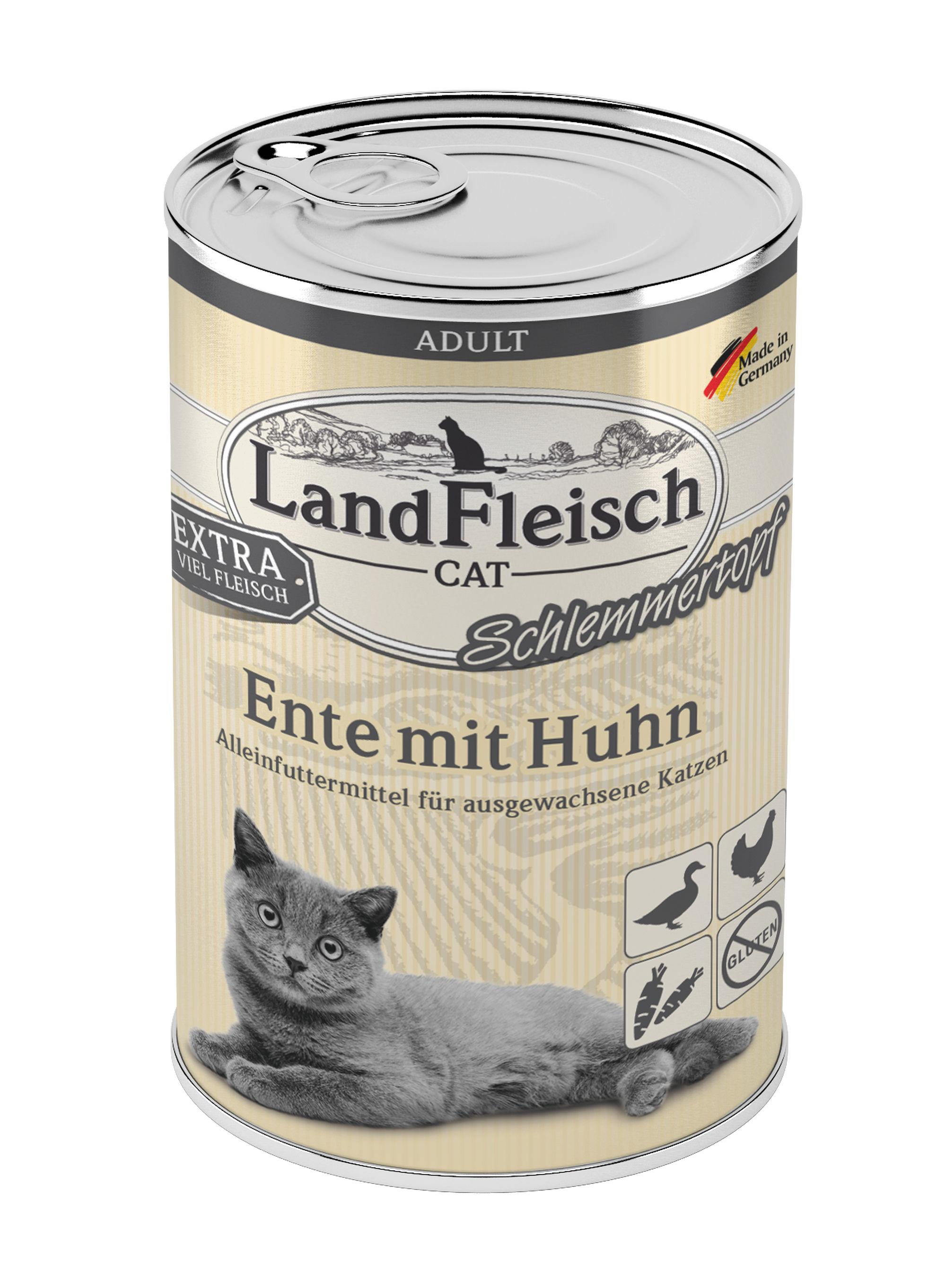 LandFleisch Katzennassfutter Adult Schlemmertopf Ente mit Huhn 400g