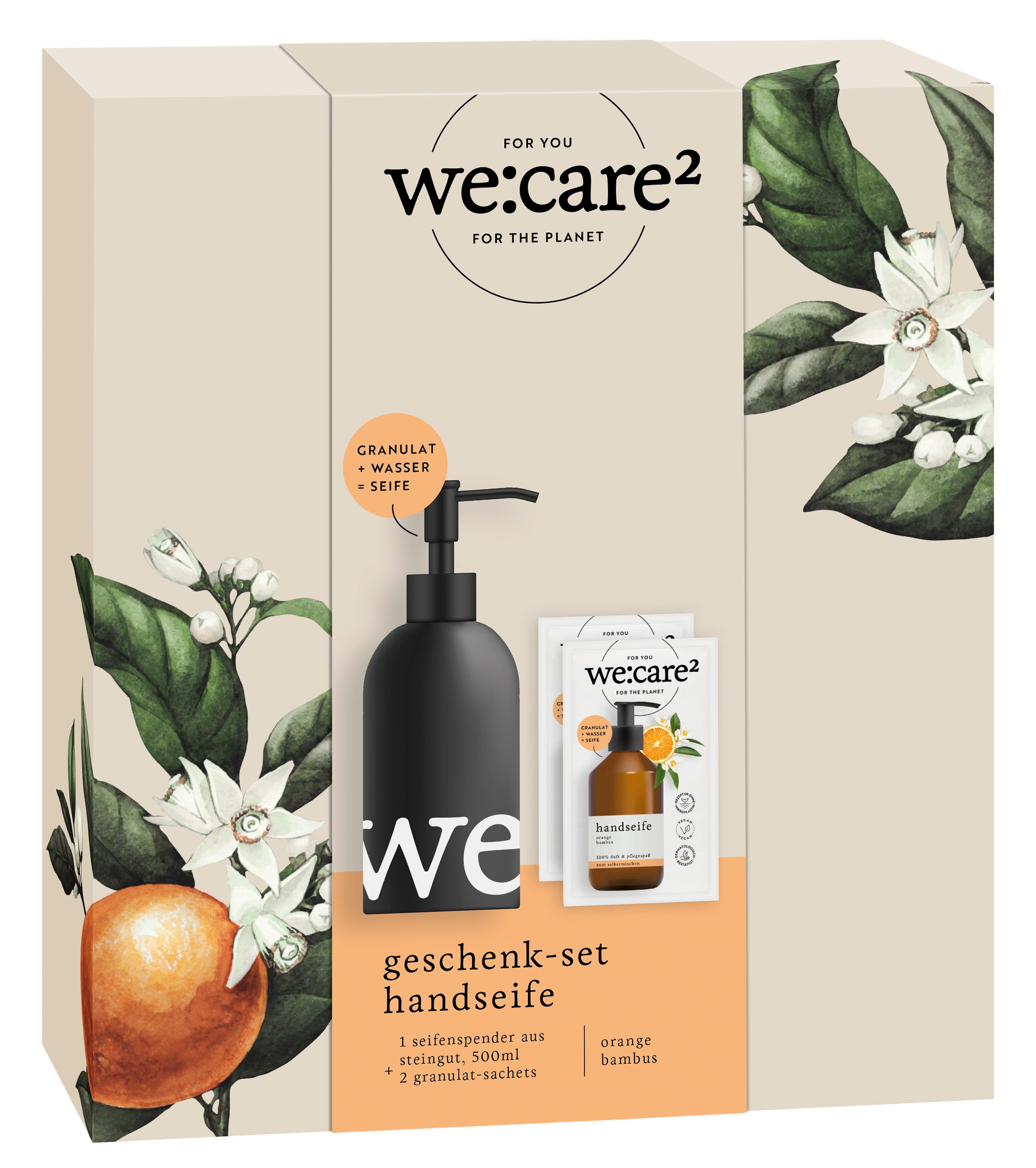we:care² Orange / Bambus Handseifen-Granulat Geschenkpackung 