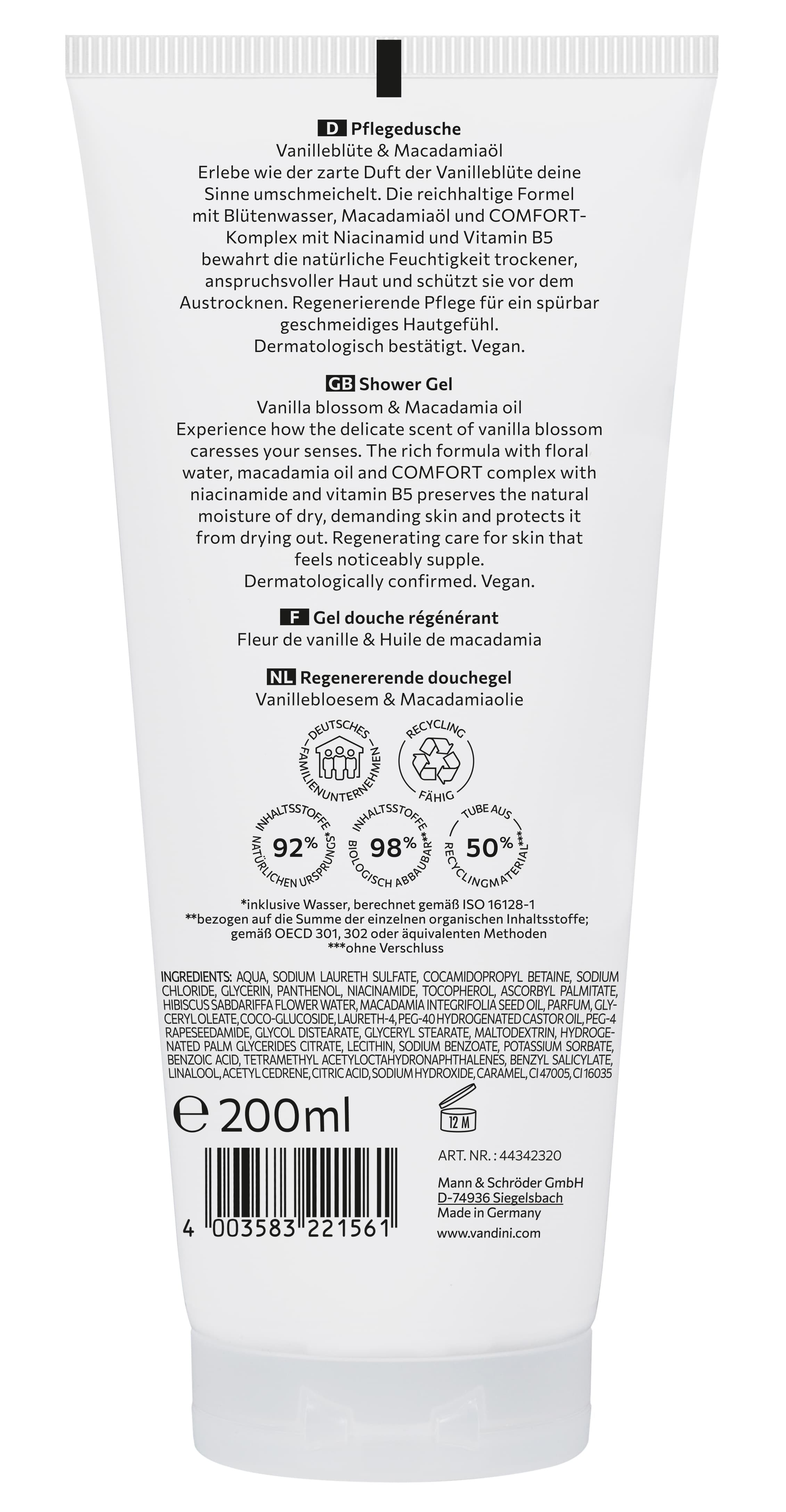 Produktbild VANDINI Comfort Vanilleblüte & Macadamiaöl Pflegedusche 2 von 2