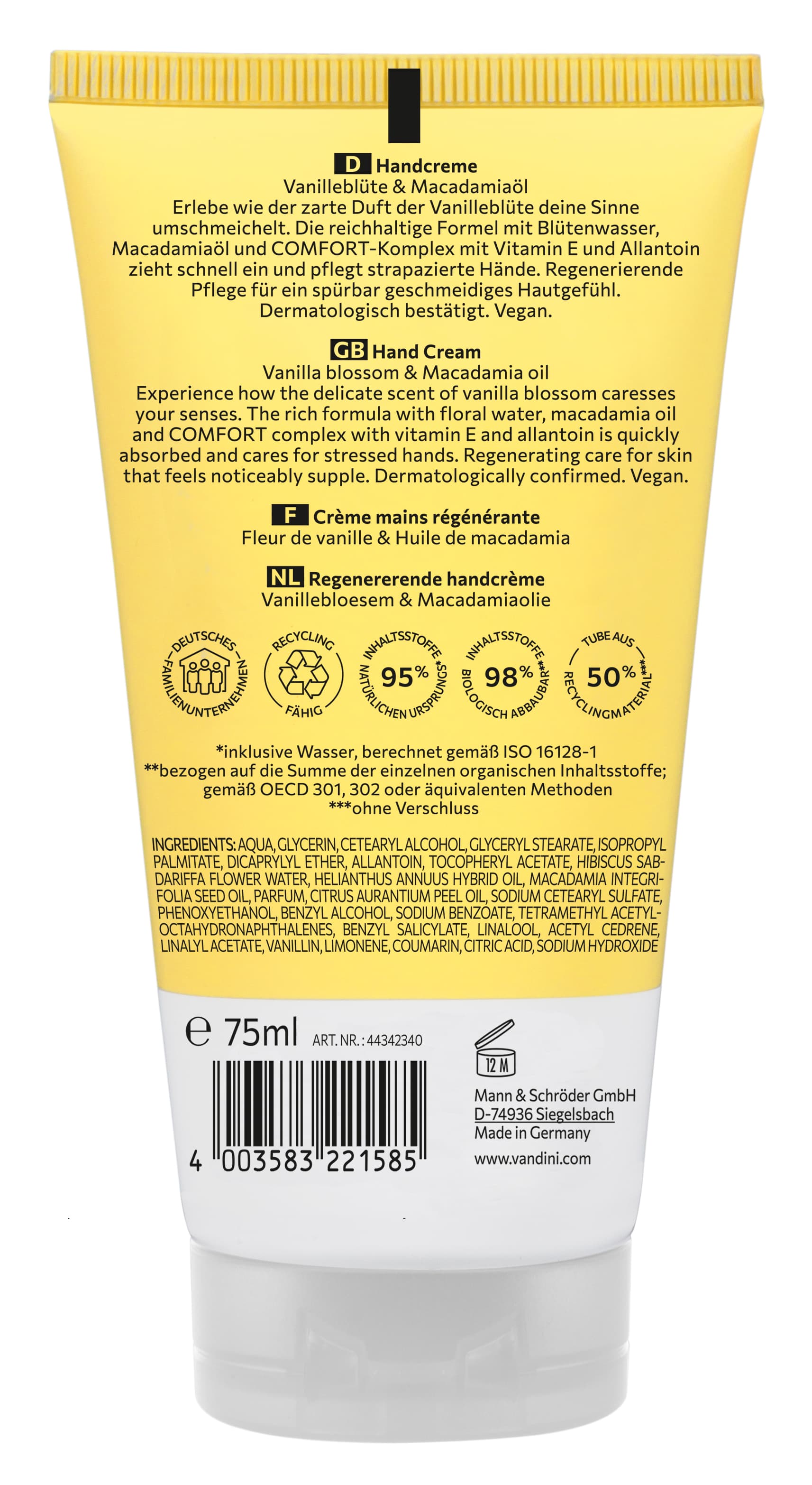 Produktbild VANDINI Comfort Vanilleblüte & Macadamiaöl Handcreme 2 von 2