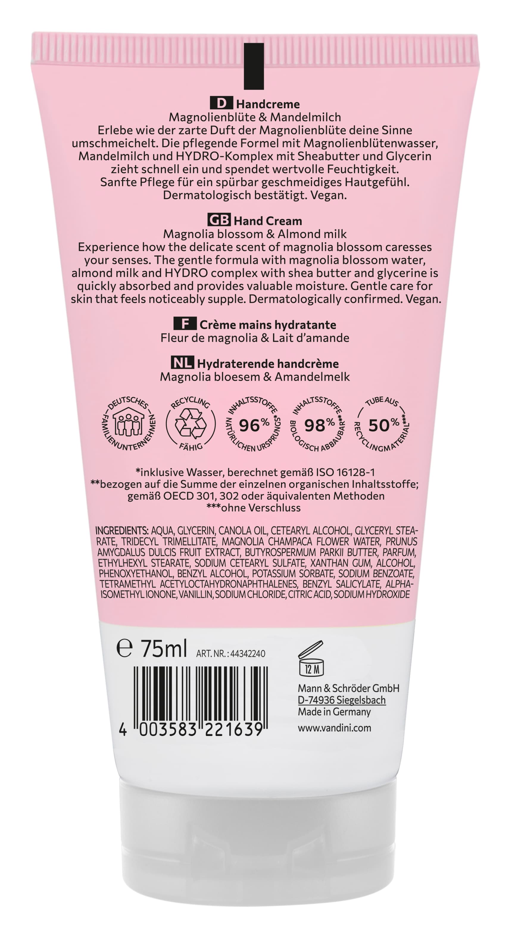 Produktbild VANDINI Hydro Magnolienblüte & Mandelmilch Handcreme 2 von 2