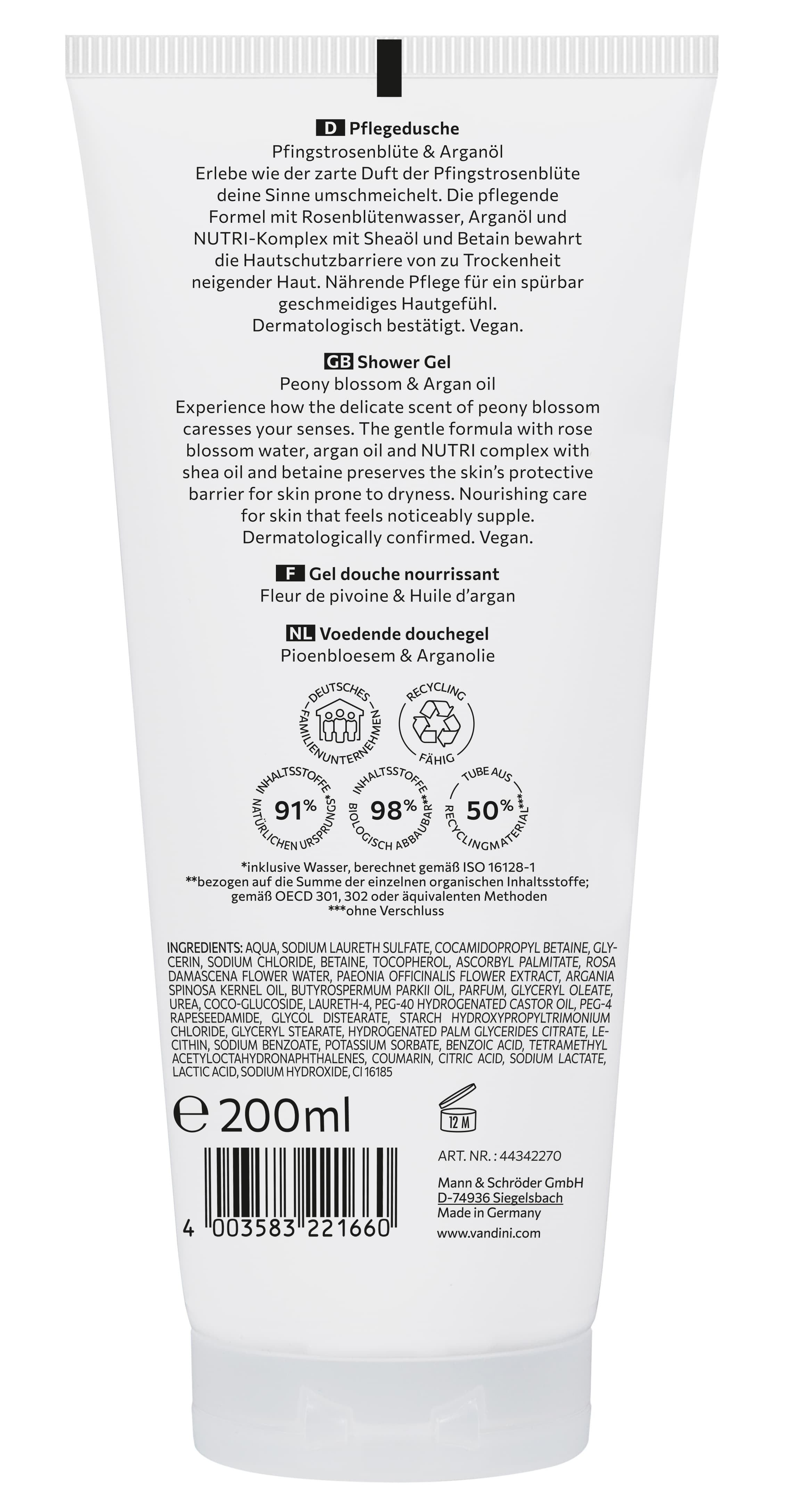 Produktbild VANDINI Nutri Pfingstrosenblüte & Arganöl Pflegedusche 2 von 2