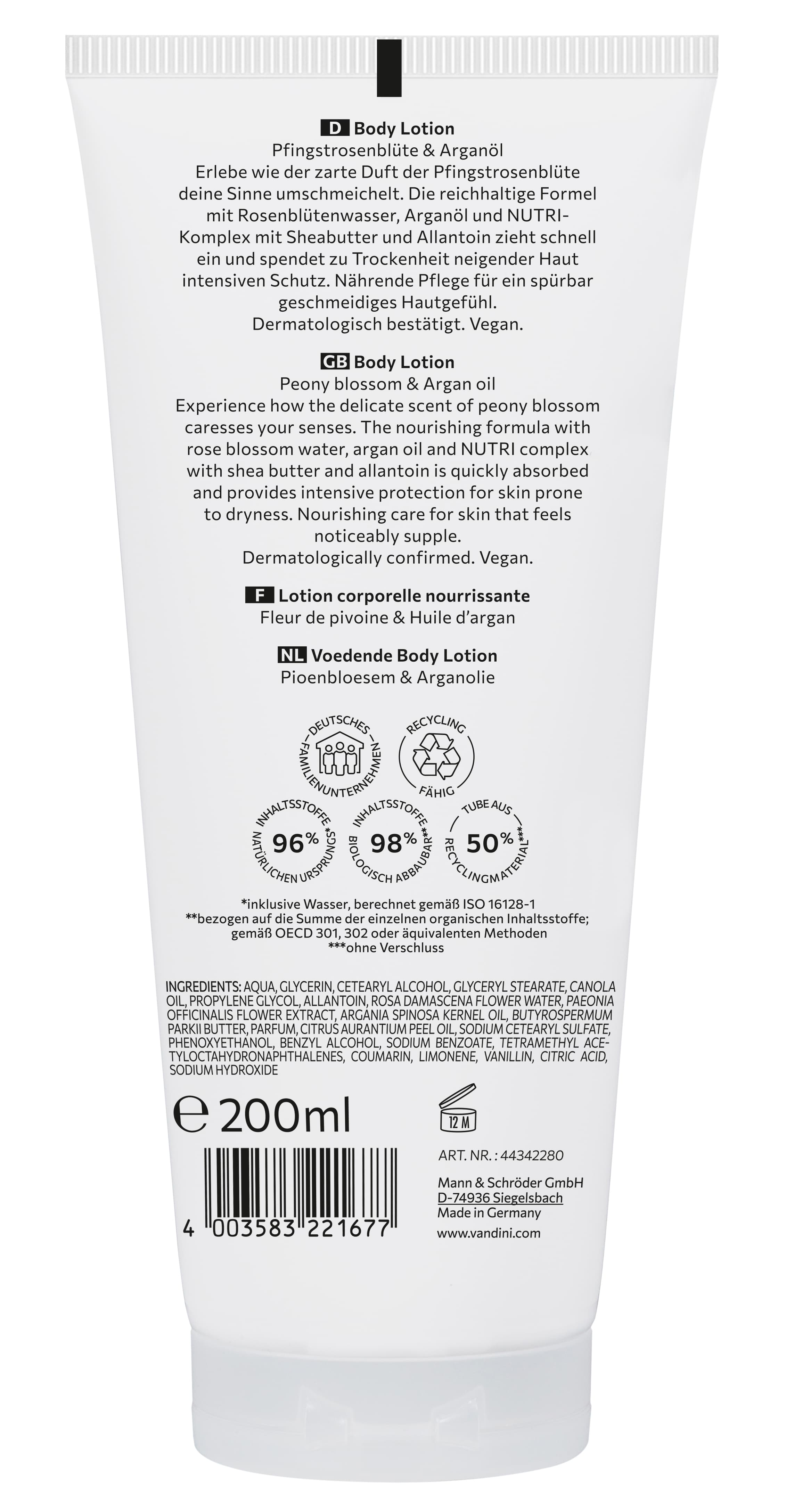 Produktbild VANDINI Nutri Pfingstrosenblüte & Arganöl Body Lotion 2 von 2