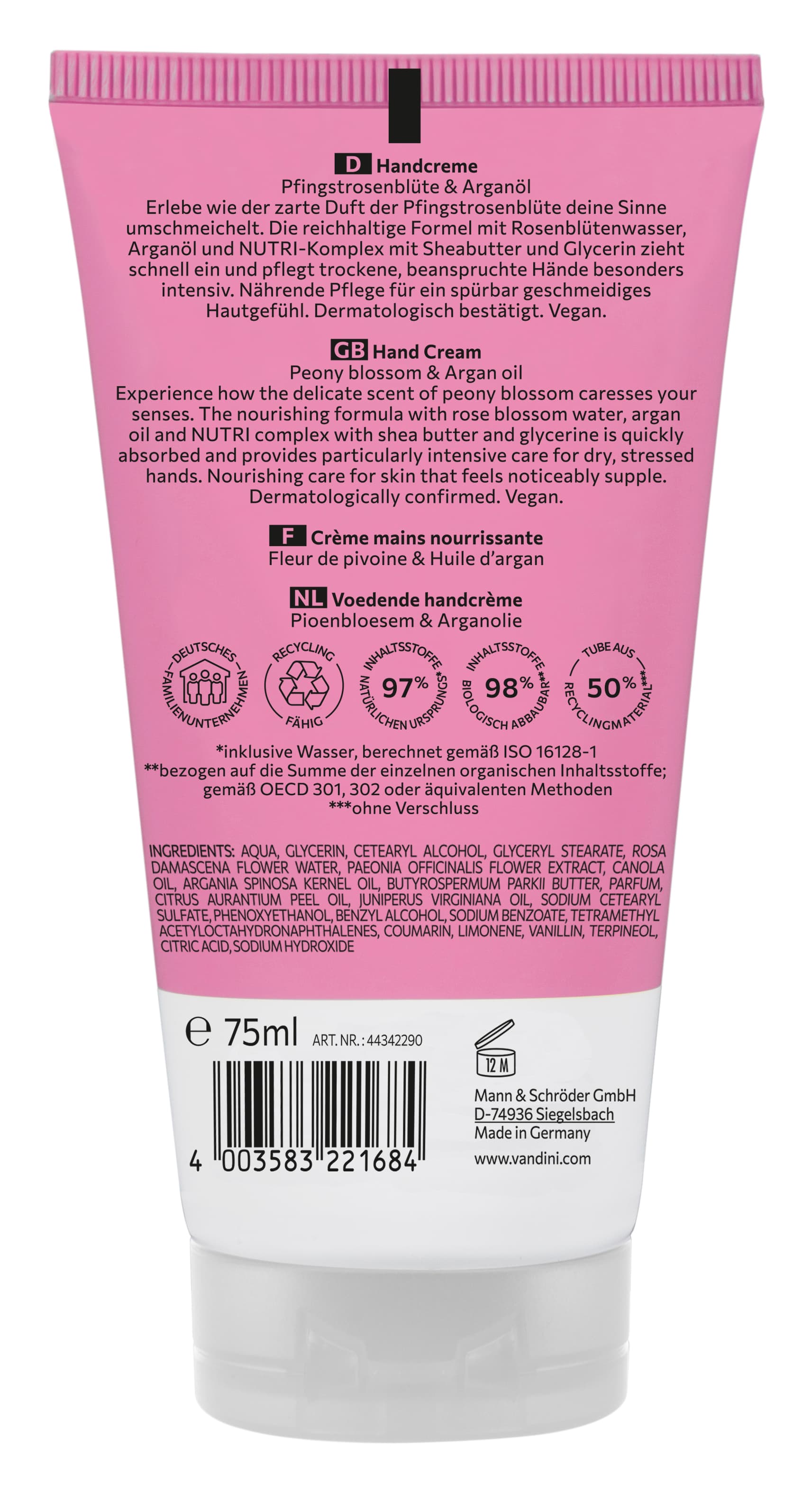 Produktbild VANDINI Nutri Pfingstrosenblüte & Arganöl Handcreme 2 von 2