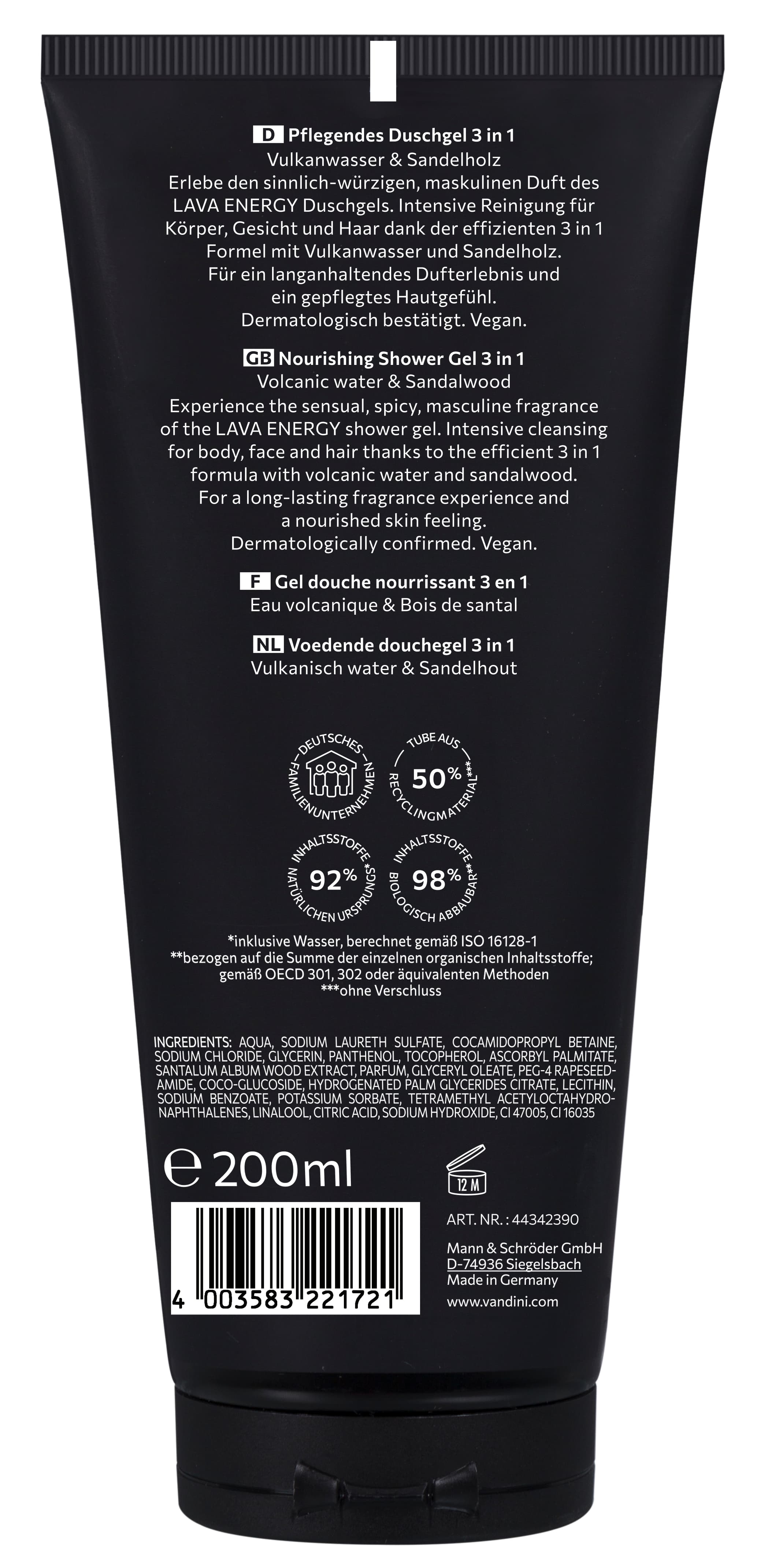Produktbild VANDINI Men Lava Energy 3in1 Duschgel 2 von 2