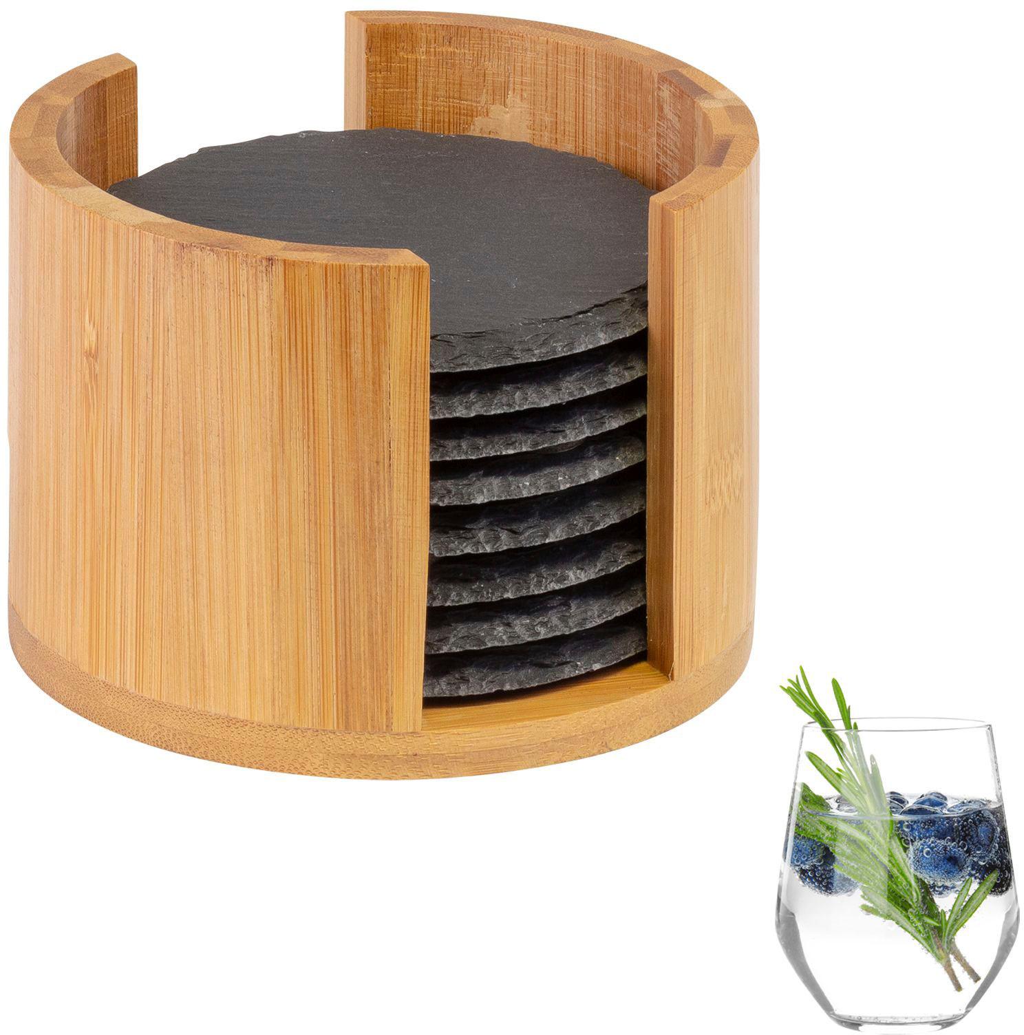 Produktbild WESTMARK 8 Naturschiefer-Untersetzer »Tapas + Friends«, rund, ø 10 cm, in Bambusbox 2 von 2