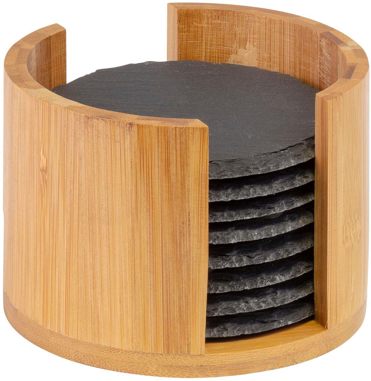 WESTMARK 8 Naturschiefer-Untersetzer »Tapas + Friends«, rund, ø 10 cm, in Bambusbox