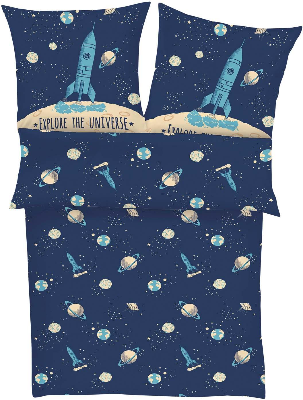 s.Oliver Satin Kinderbettwäsche Astronaut 80x80cm, 135x200cm