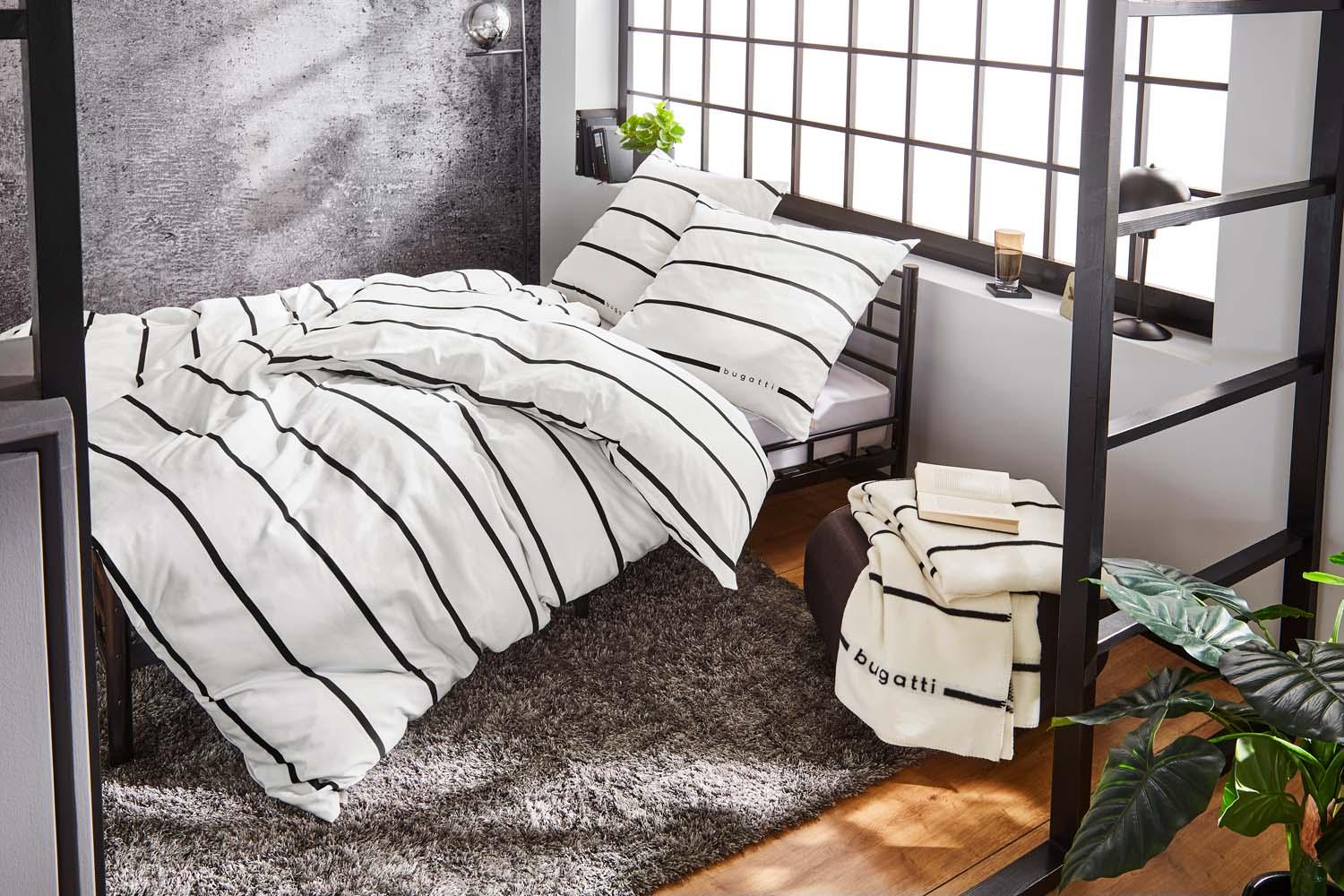 Produktbild bugatti Satin Bettwäsche Streifen weiß/schwarz 80x80cm, 135x200cm 3 von 5