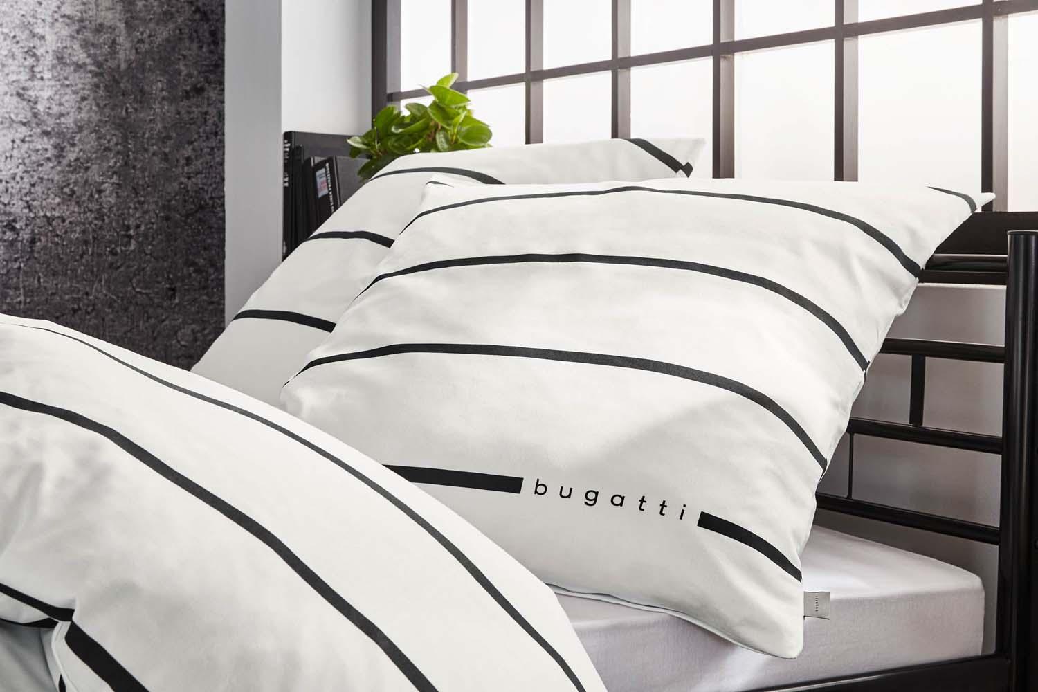 Produktbild bugatti Satin Bettwäsche Streifen weiß/schwarz 80x80cm, 135x200cm 2 von 5