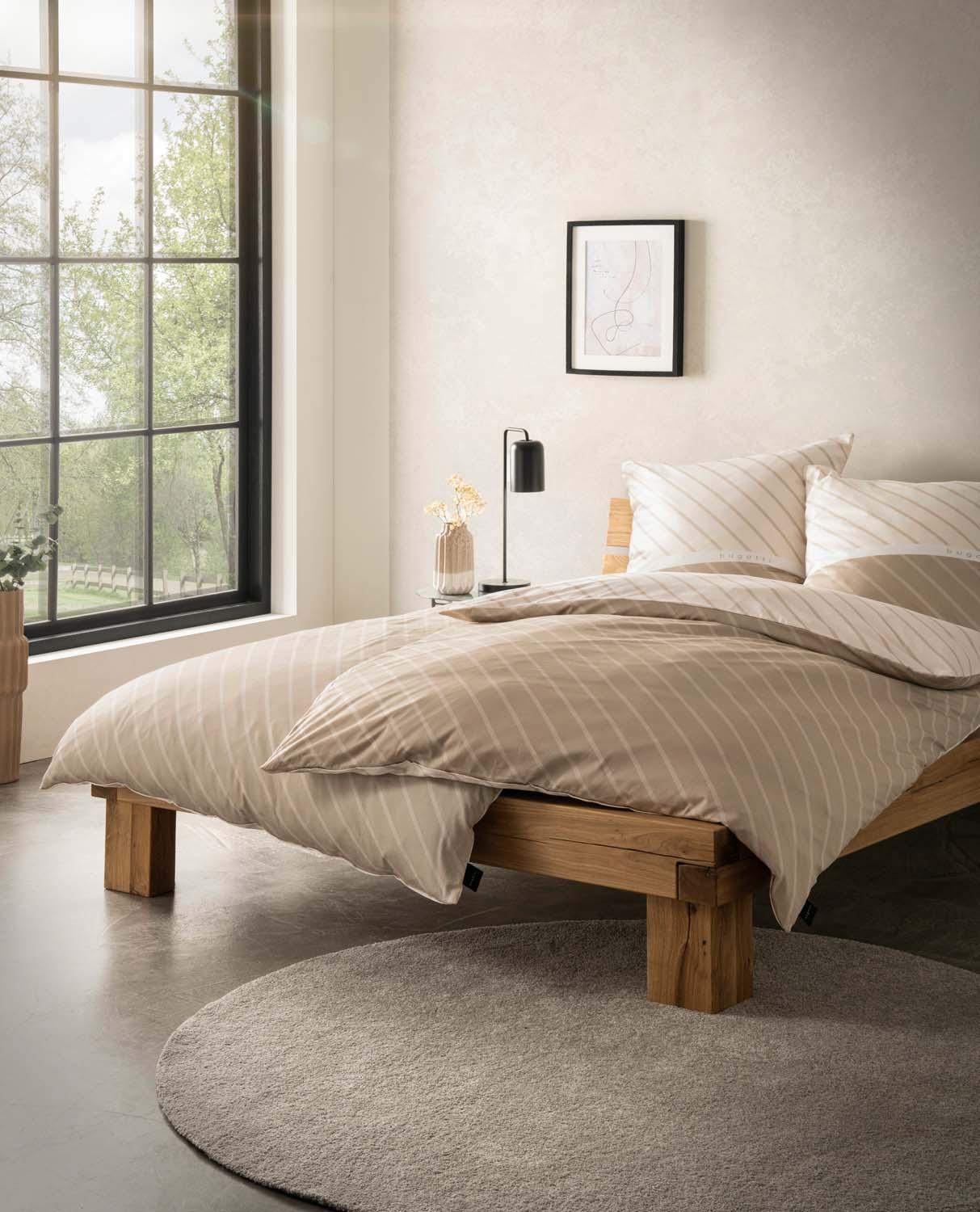 Produktbild bugatti Satin Bettwäsche Streifen beige 70x90cm, 140x200cm 4 von 5