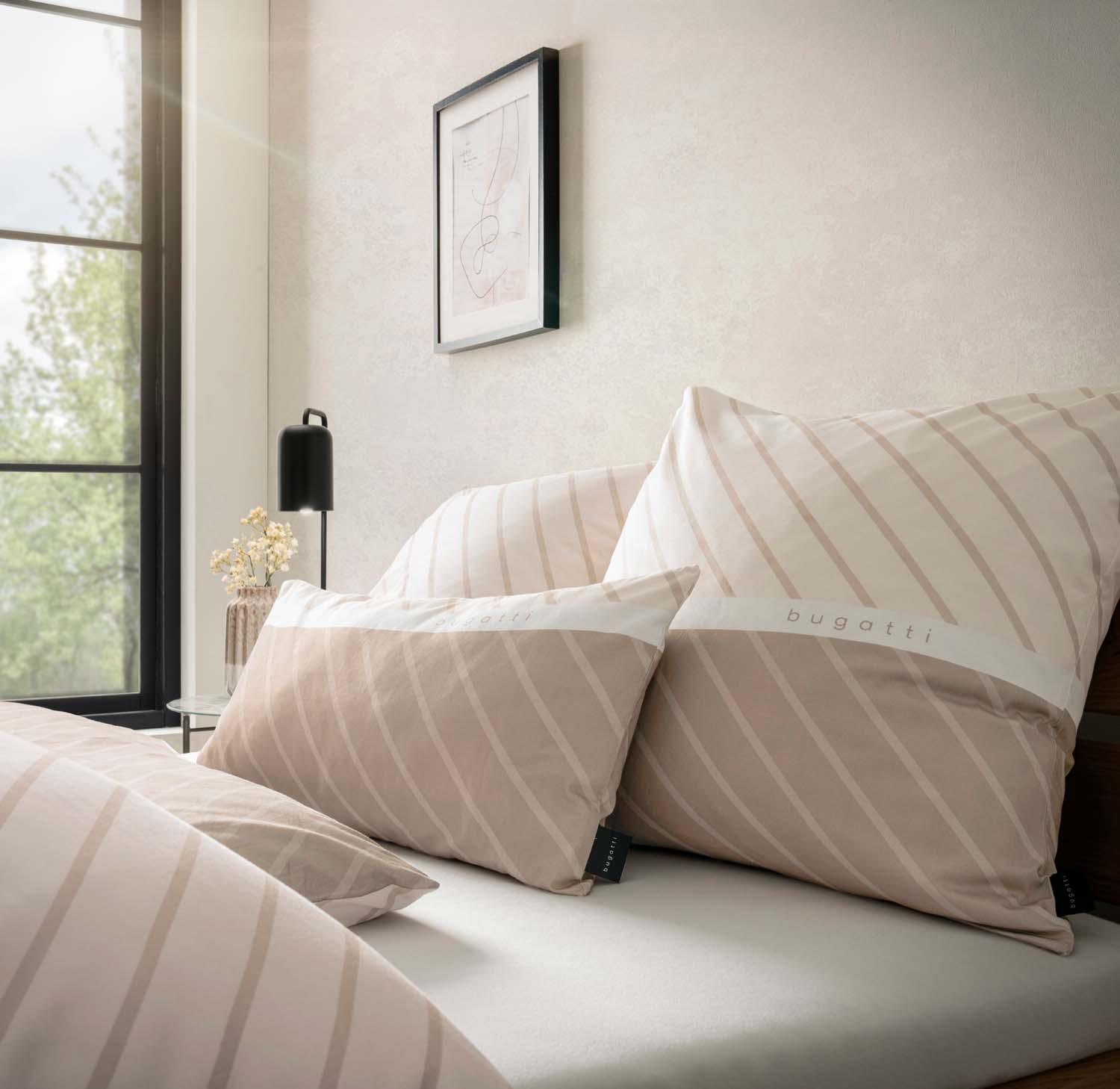 Produktbild bugatti Satin Bettwäsche Streifen beige 70x90cm, 140x200cm 3 von 5