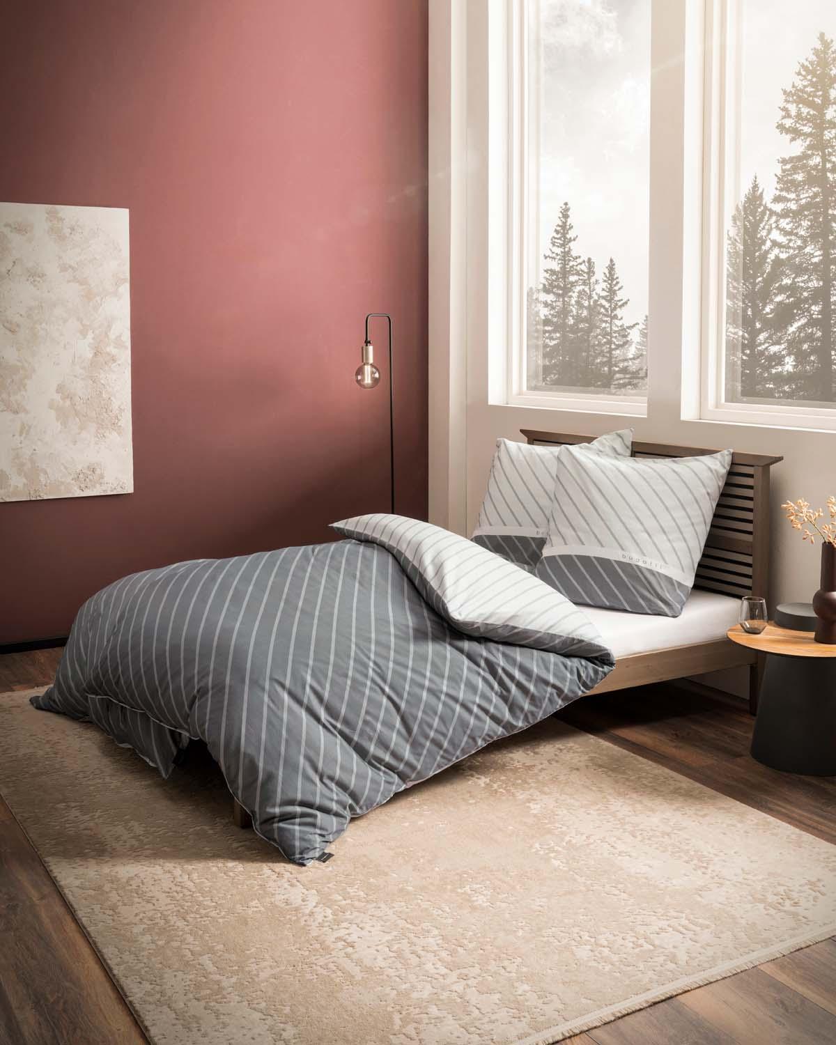 Produktbild bugatti Satin Bettwäsche Streifen grau 70x90cm, 140x200cm 4 von 5