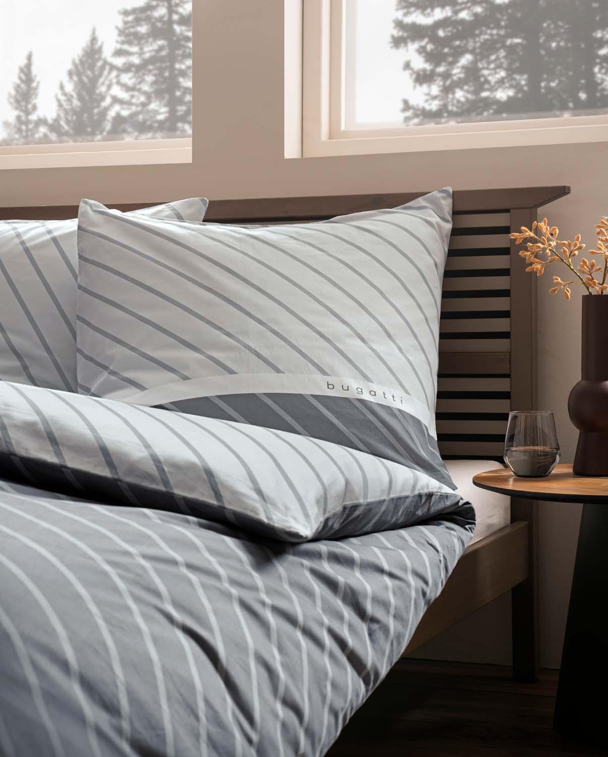 Produktbild bugatti Satin Bettwäsche Streifen grau 70x90cm, 140x200cm 3 von 5