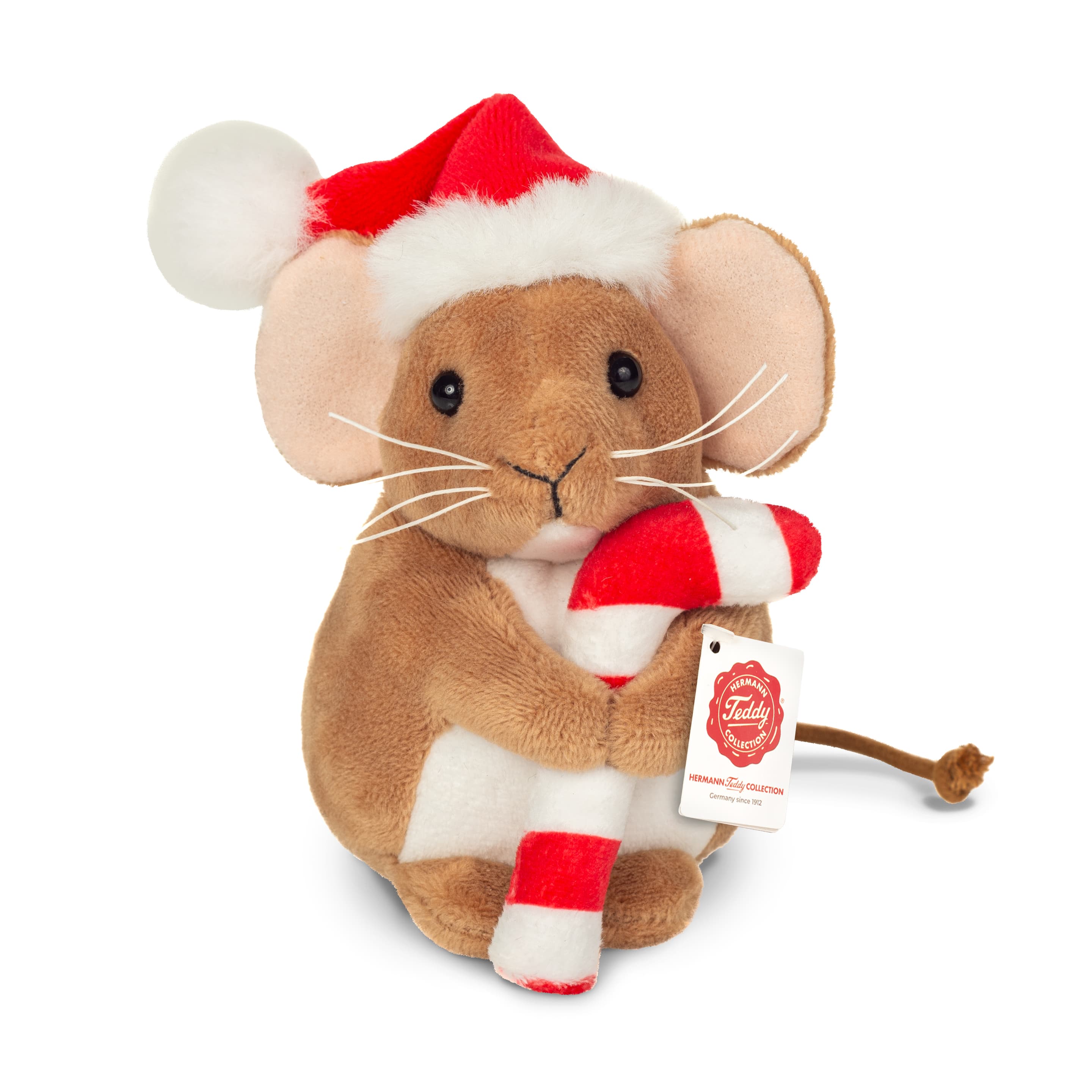 Teddy-Hermann - Weihnachtsmaus mit Zuckerstange 11 cm