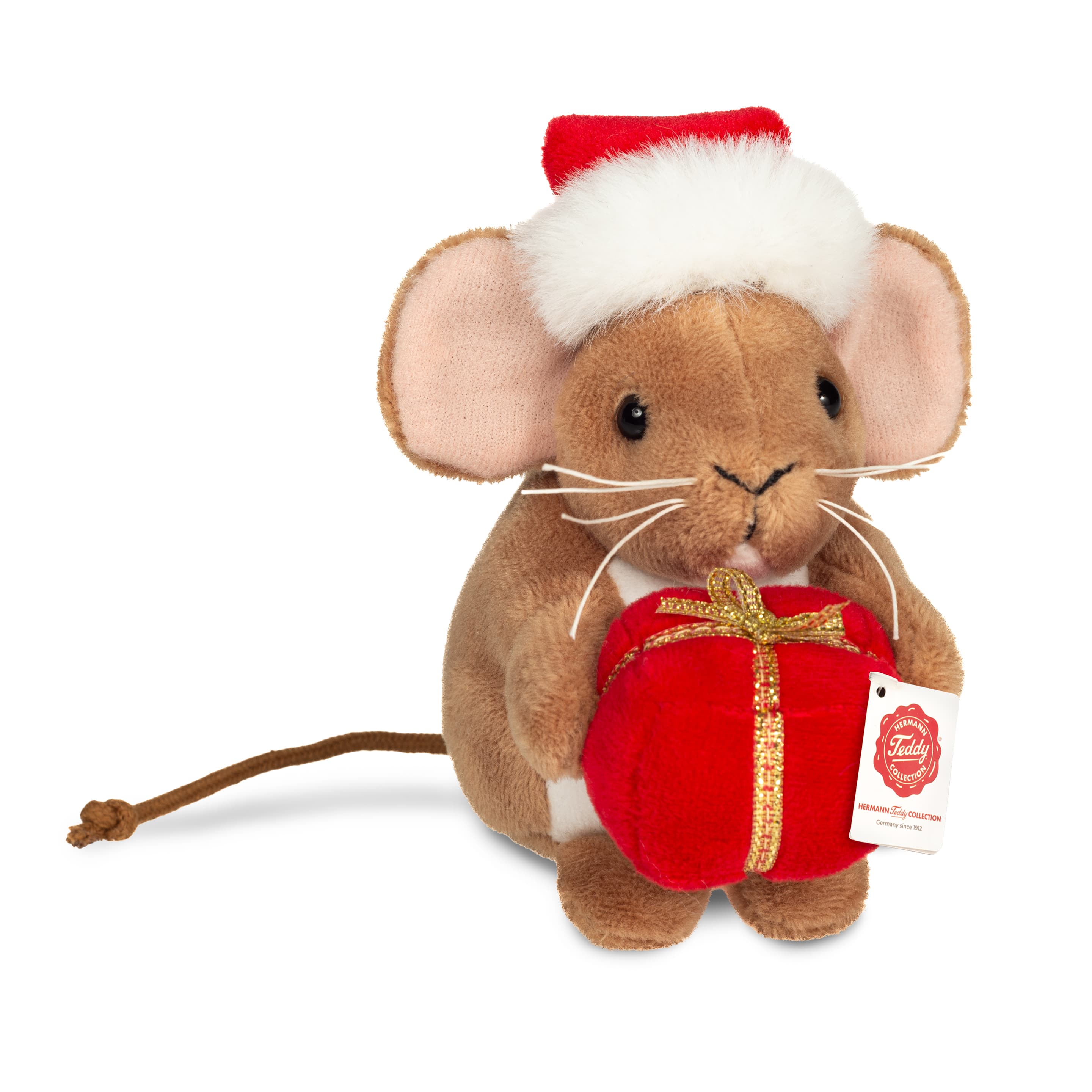 Teddy-Hermann - Weihnachtsmaus mit Geschenk 11 cm