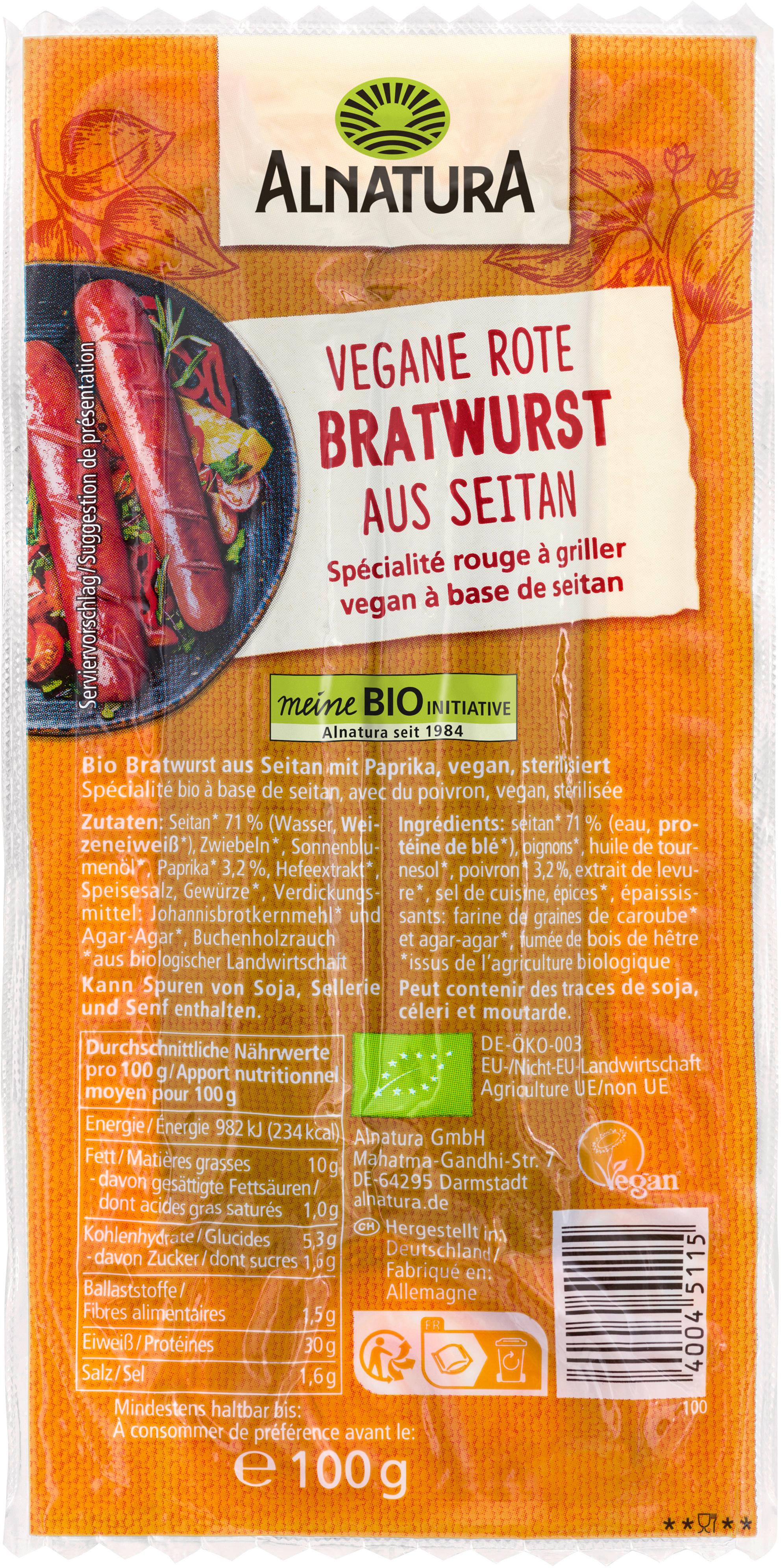 Alnatura Bio Vegane Rote Bratwurst aus Seitan
