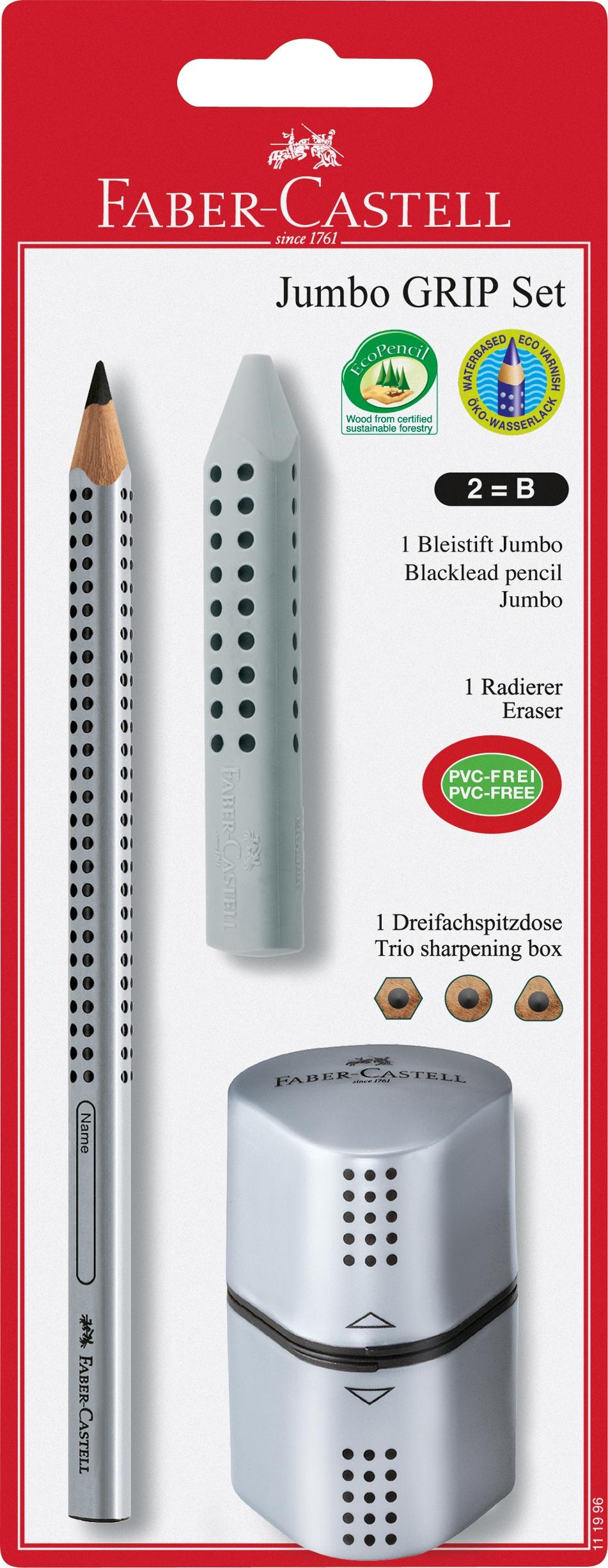 FABER-CASTELL Jumbo GRIP 3tlg.-Set Bleistift, Radierer, Spitzerdose