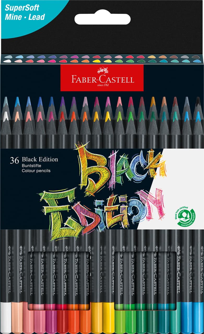 FABER CASTELL Buntstifte Black Edition 36er Kartonetui