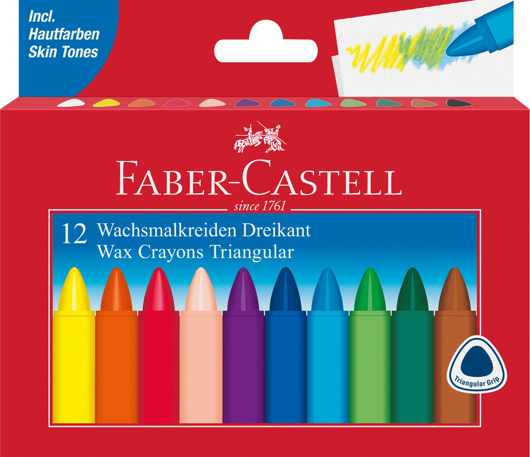 FABER-CASTELL Wachsmalstifte wasserfest 12er-Etui