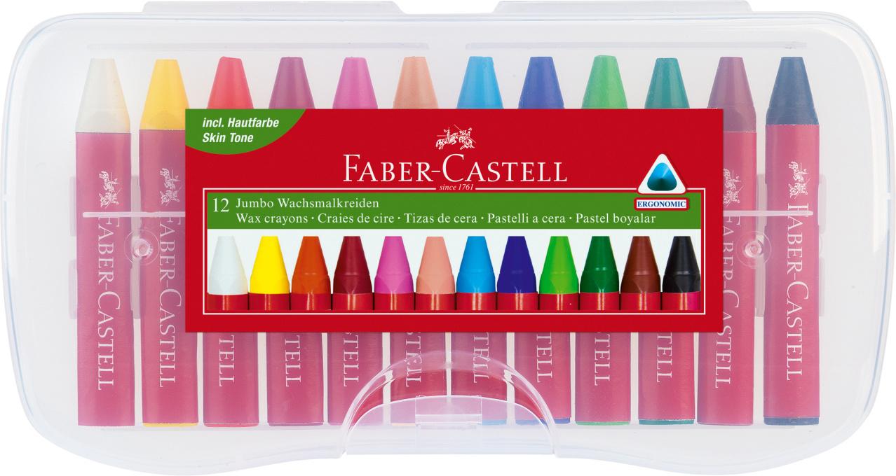 FABER-CASTELL Wachsmalkreide Jumbo wasserfest 12er-Etui