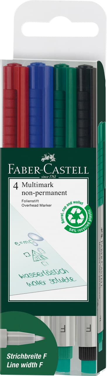 FABER-CASTELL Folienstift Multi 4er-Etui fein wasserlöslich