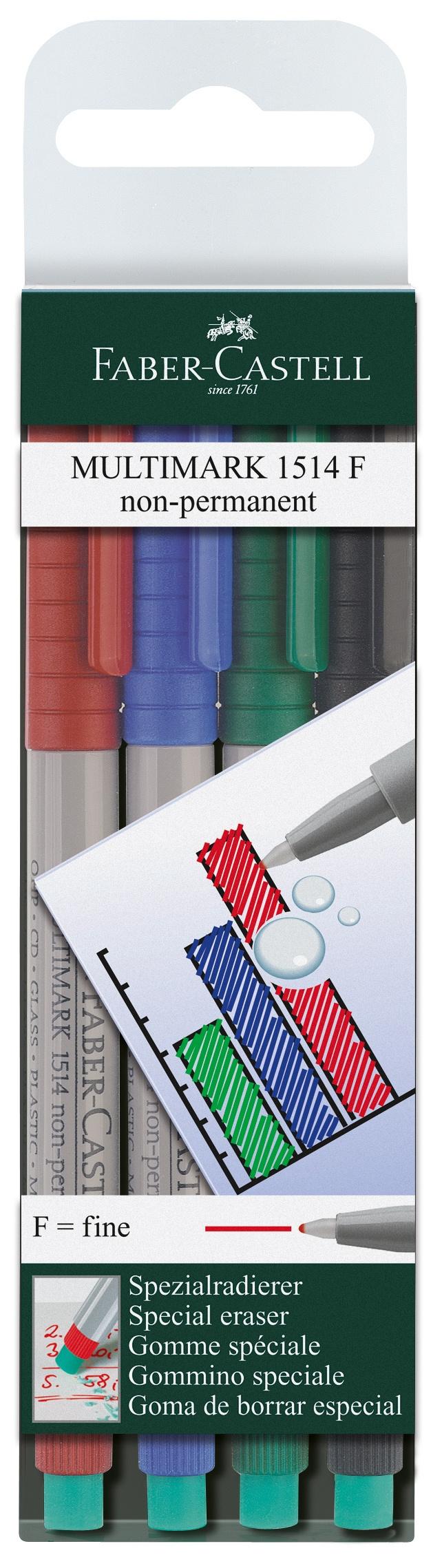 FABER-CASTELL Folienstift Multi 4er-Etui fein wasserlöslich