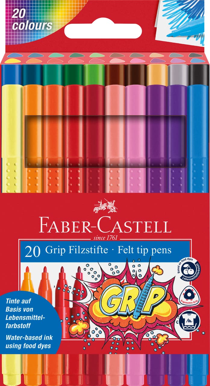 FABER-CASTELL Fasermaler Grip Colour Marker 20er-Etui