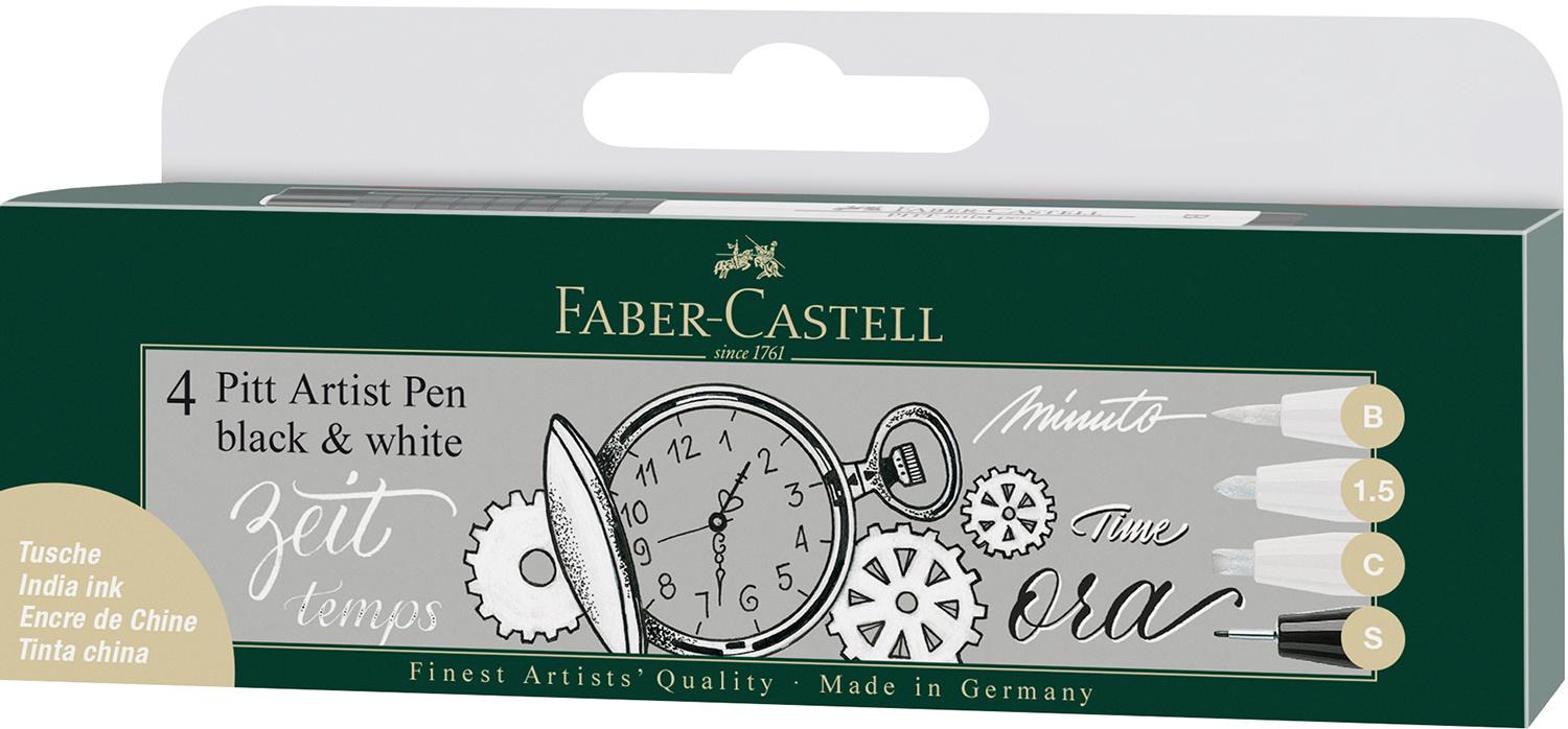 FABER-CASTELL Tuschestift Pitt Artist Pen Black&White 4er Set