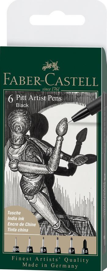 FABER-CASTELL Tuschezeichner Pitt Artist Pen schwarz 6er Etui