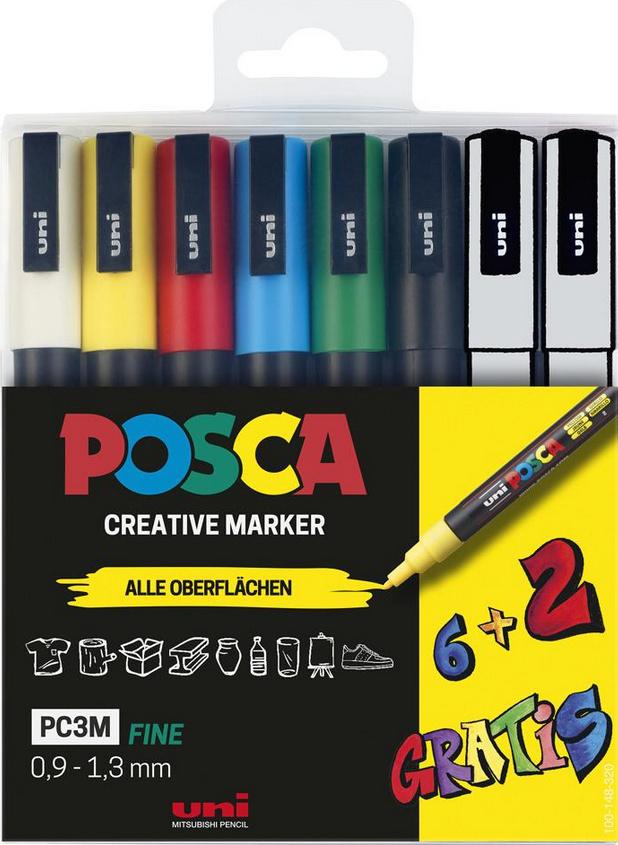 FABER-CASTELL Marker POSCA PC-3M 6+2er Etui