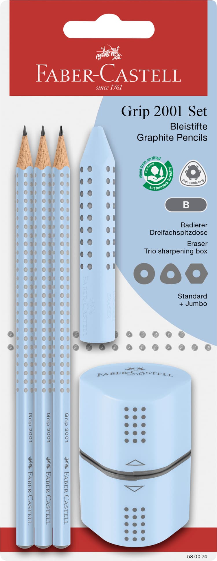 Faber-Castell Driehoekige gum Grip 2001 (3x grijs), 187100, 187100 - driehoekige gum grip