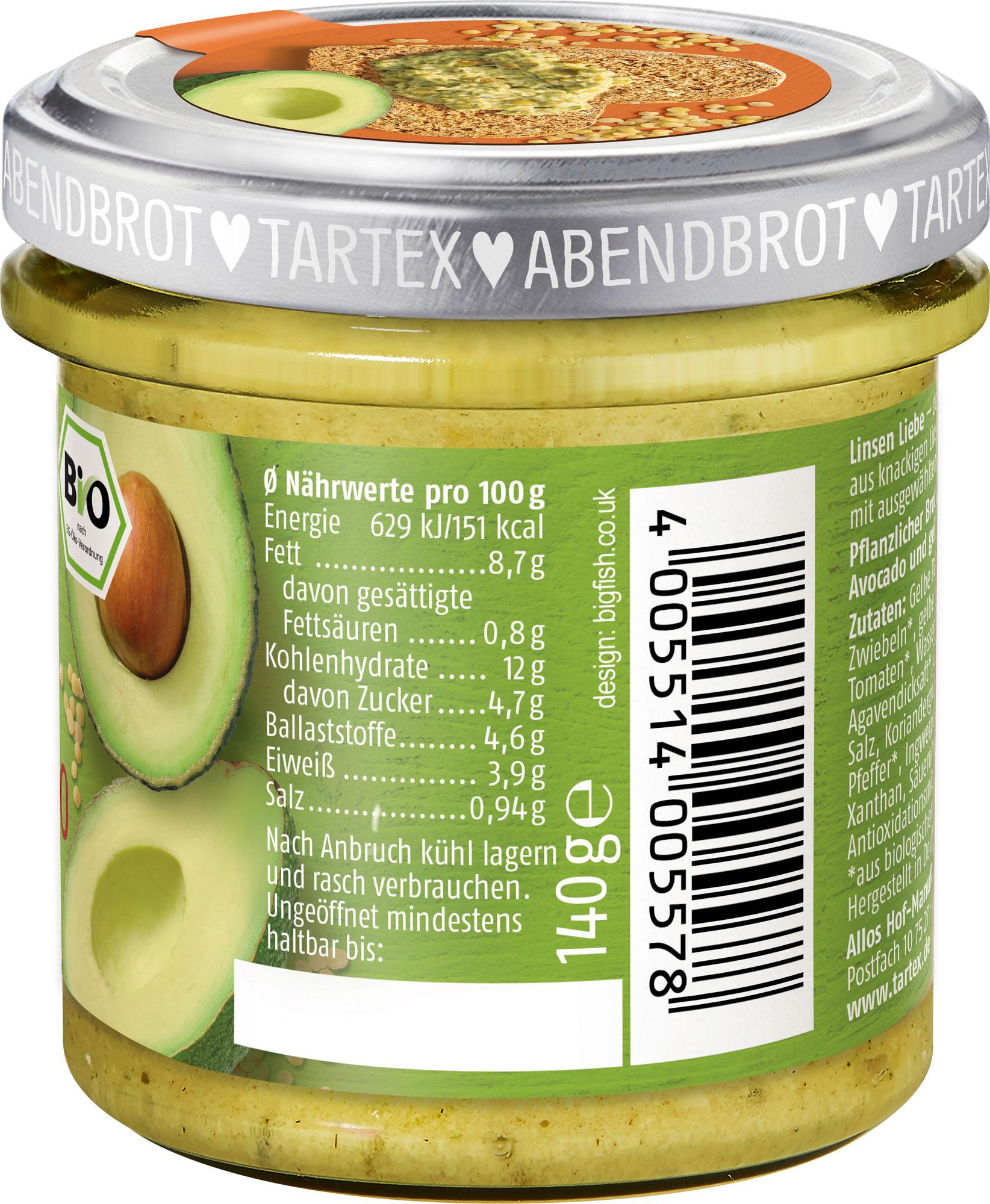 Produktbild Tartex Bio Linsen Liebe Gelbe Linse Avocado 3 von 3