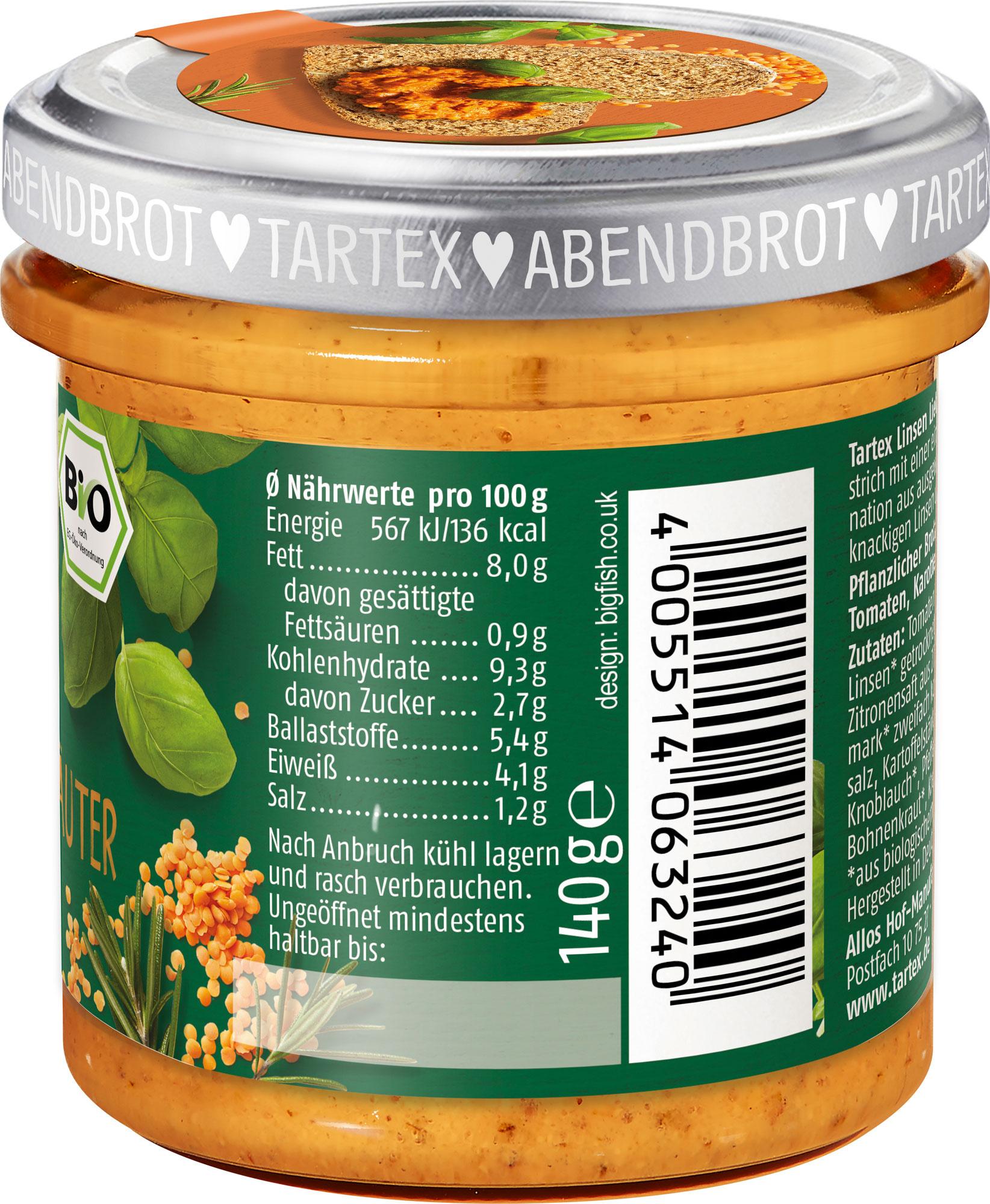 Produktbild Tartex Bio Linsen Liebe Rote Linse italienische Kräuter 3 von 3
