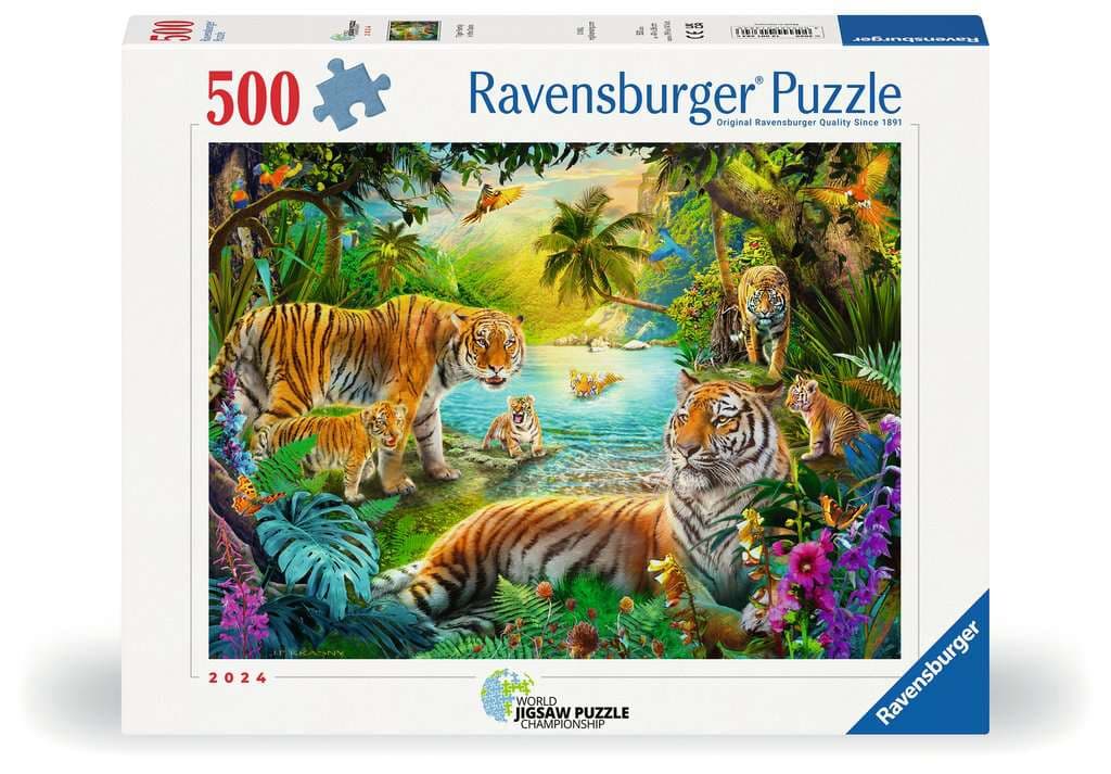 Ravensburger Puzzle Erwachsenenpuzzle 500 Teile - Tigerfamilie in der Oase 