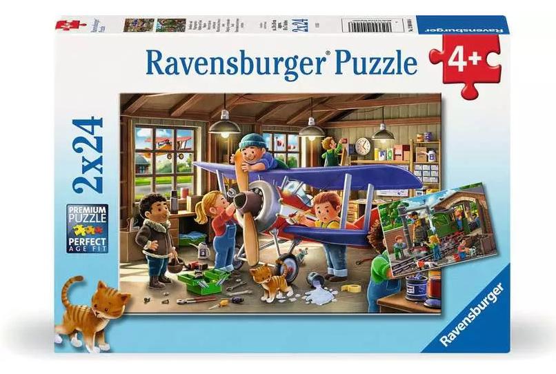Ravensburger Kinderpuzzle - 12004044 Eisenbahn- und Flugzeugservice - Puzzle für Kinder ab 4 Jahren, mit 2x24 Teilen