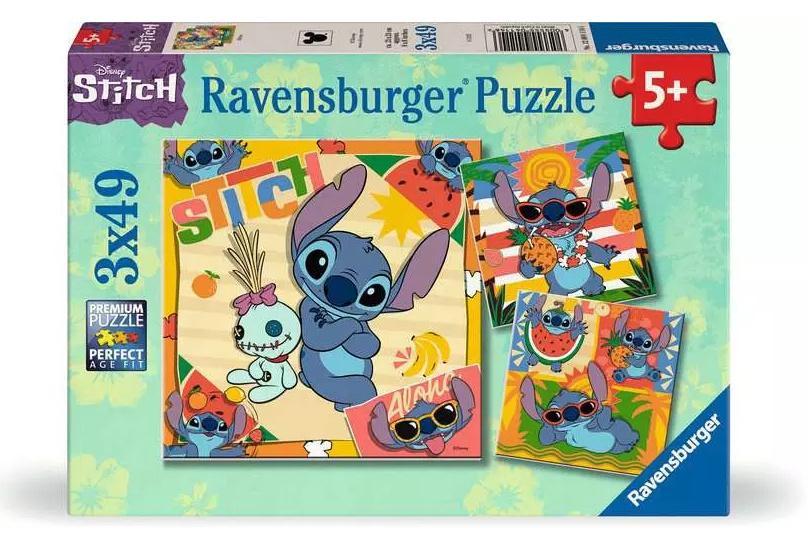 Ravensburger Kinderpuzzle - 12004114 Disney Stitch - Puzzle für Kinder ab 5 Jahren, mit 3x49 Teilen