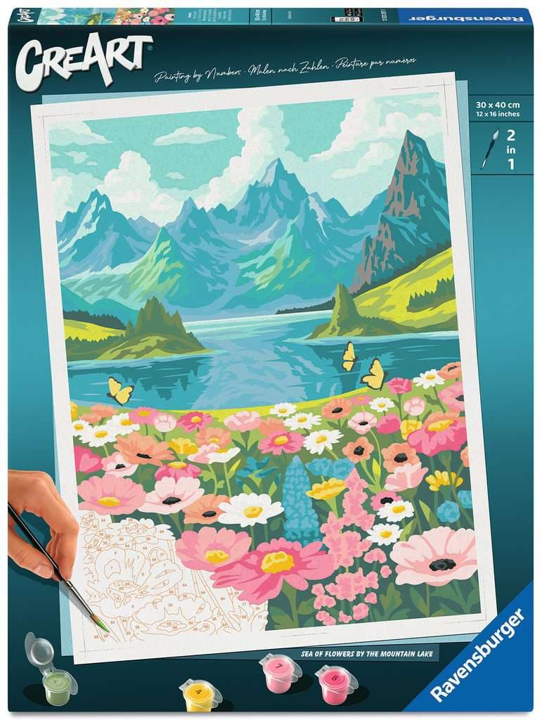 Ravensburger CreArt, Malen nach Zahlen Adults Premium - Blumenmeer am Bergsee