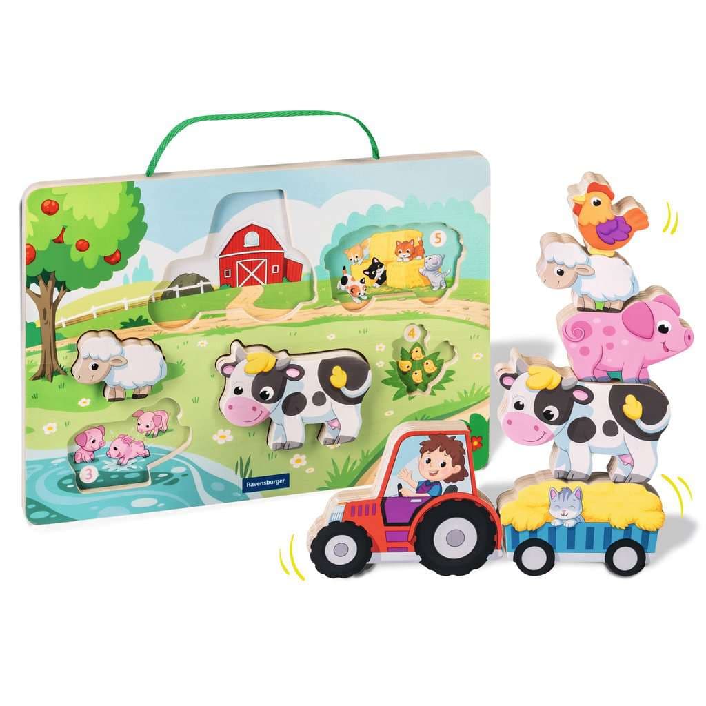 Ravensburger Play+ Magnetisches Holz-Zähl-Puzzle: Bauernhof - ab 12 Monate