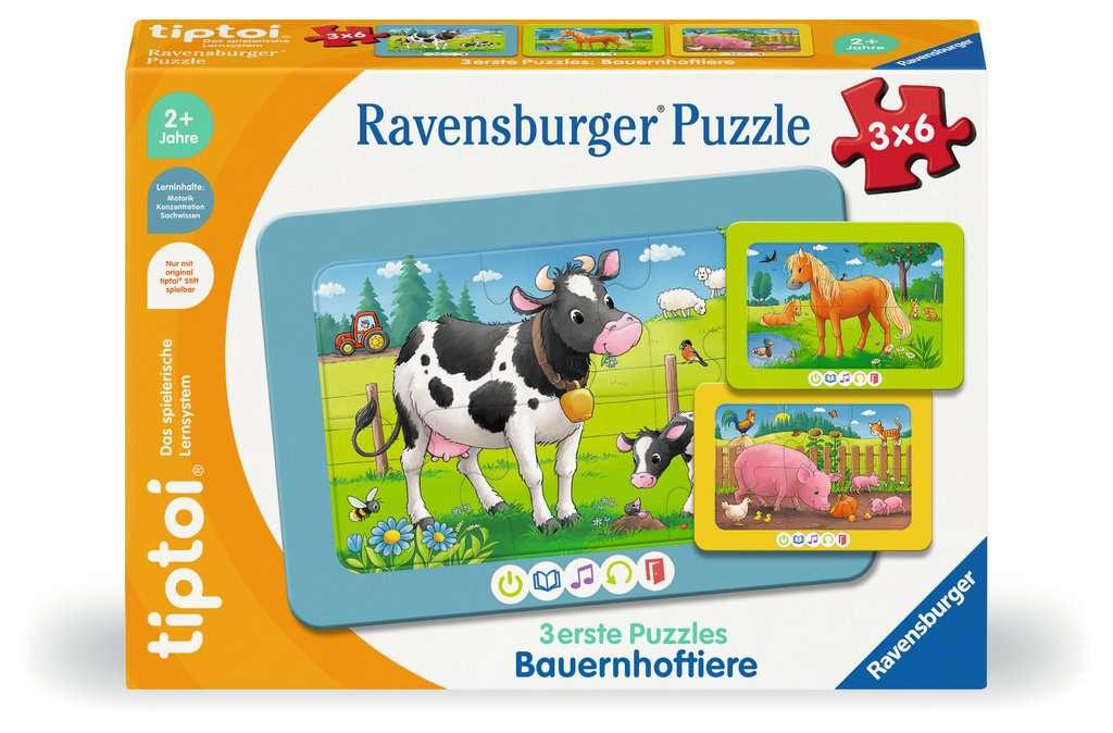 Ravensburger tiptoi Puzzle 00229 - 3 erste Puzzles: Bauernhoftiere, niedliche Rahmenpuzzles für Kinder ab 2 Jahren