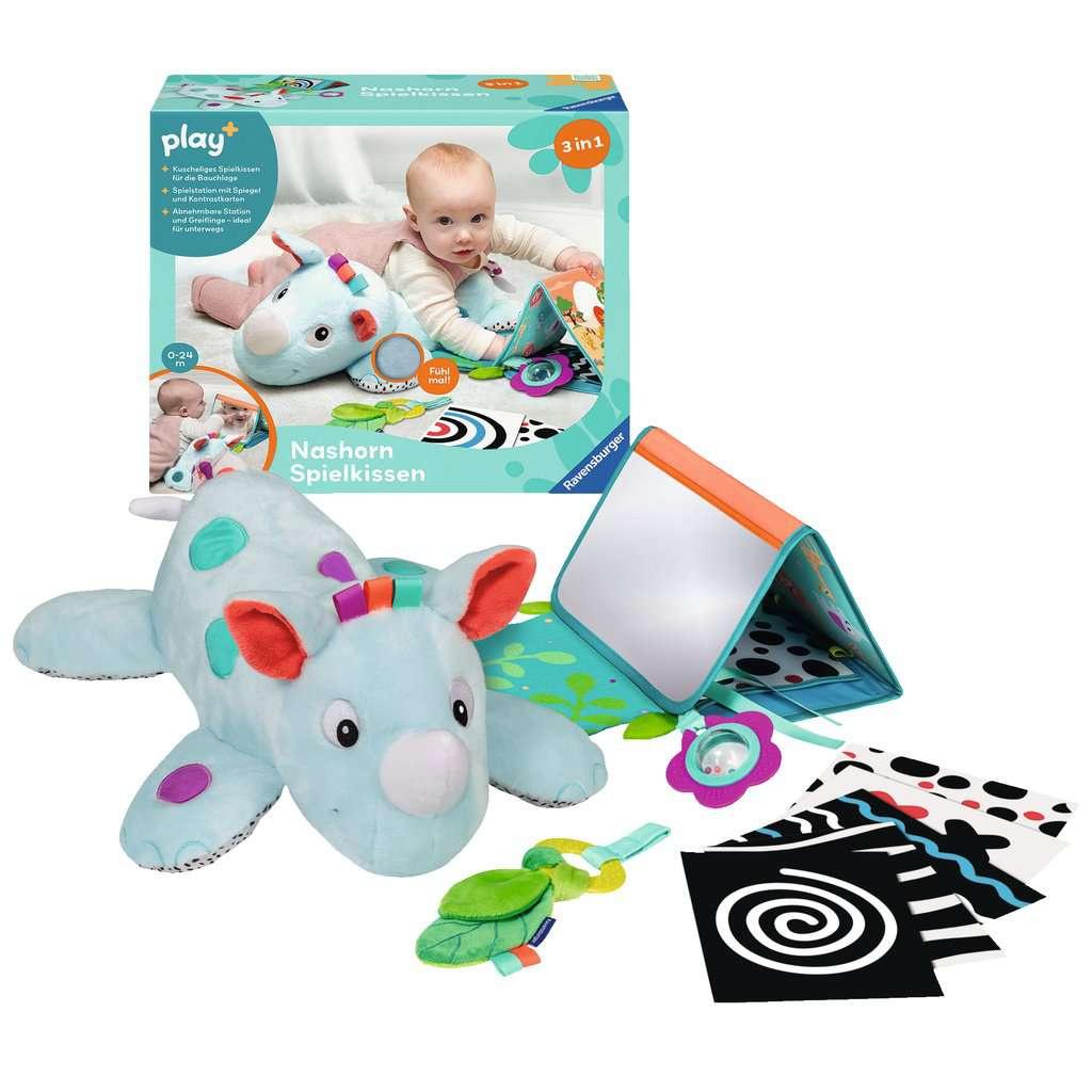 Ravensburger 4866 play+ Nashorn Spielkissen (für die Bauchlage), 4-teiliges Set, Tummy Time Spielzeug