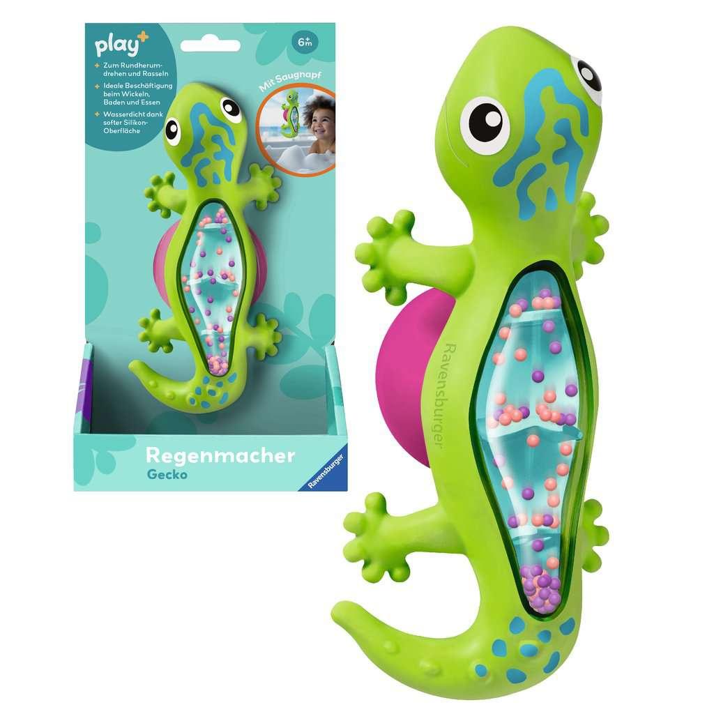 Ravensburger 4870 play+ Regenmacher: Gecko, Musikinstrument, Mini-Rassel, Saugnapf-Spielzeug, Badespielzeug