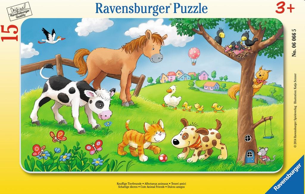 Ravensburger Puzzle - Rahmenpuzzle - Knuffige Tierfreunde, 15 Teile