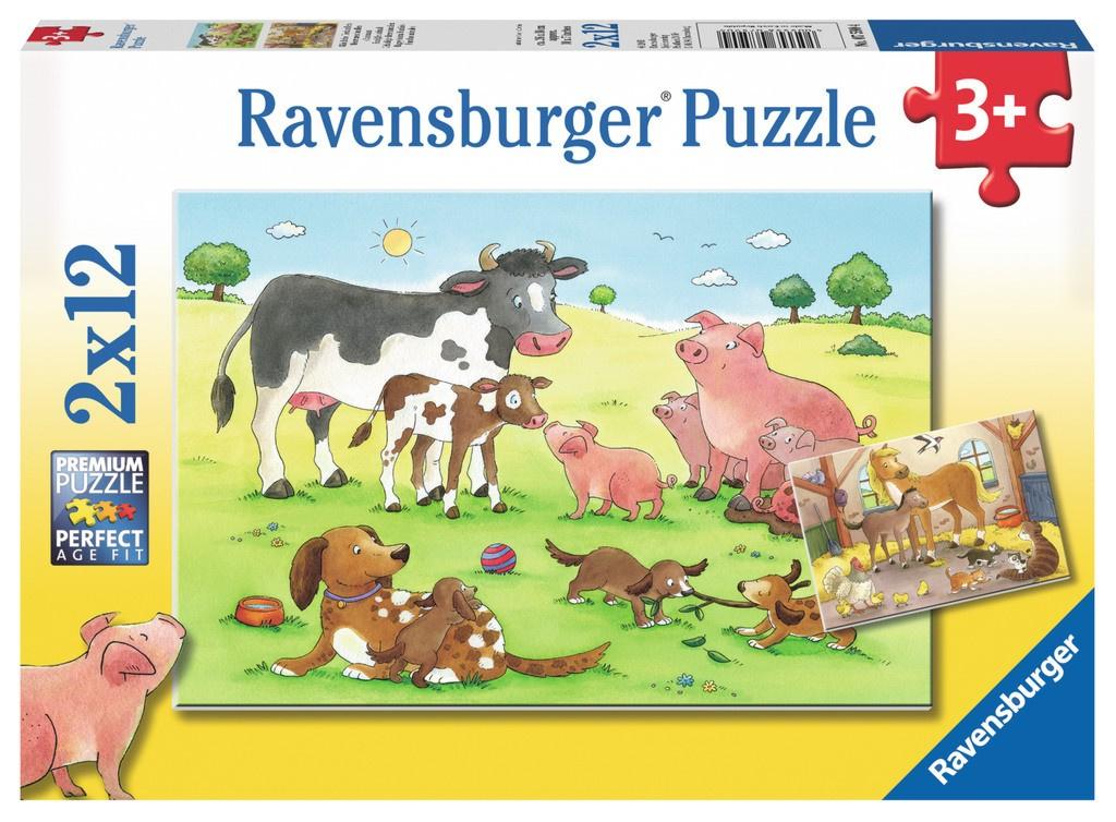 Ravensburger Puzzle - Glückliche Tierfamilien, 2 x 12 Teile