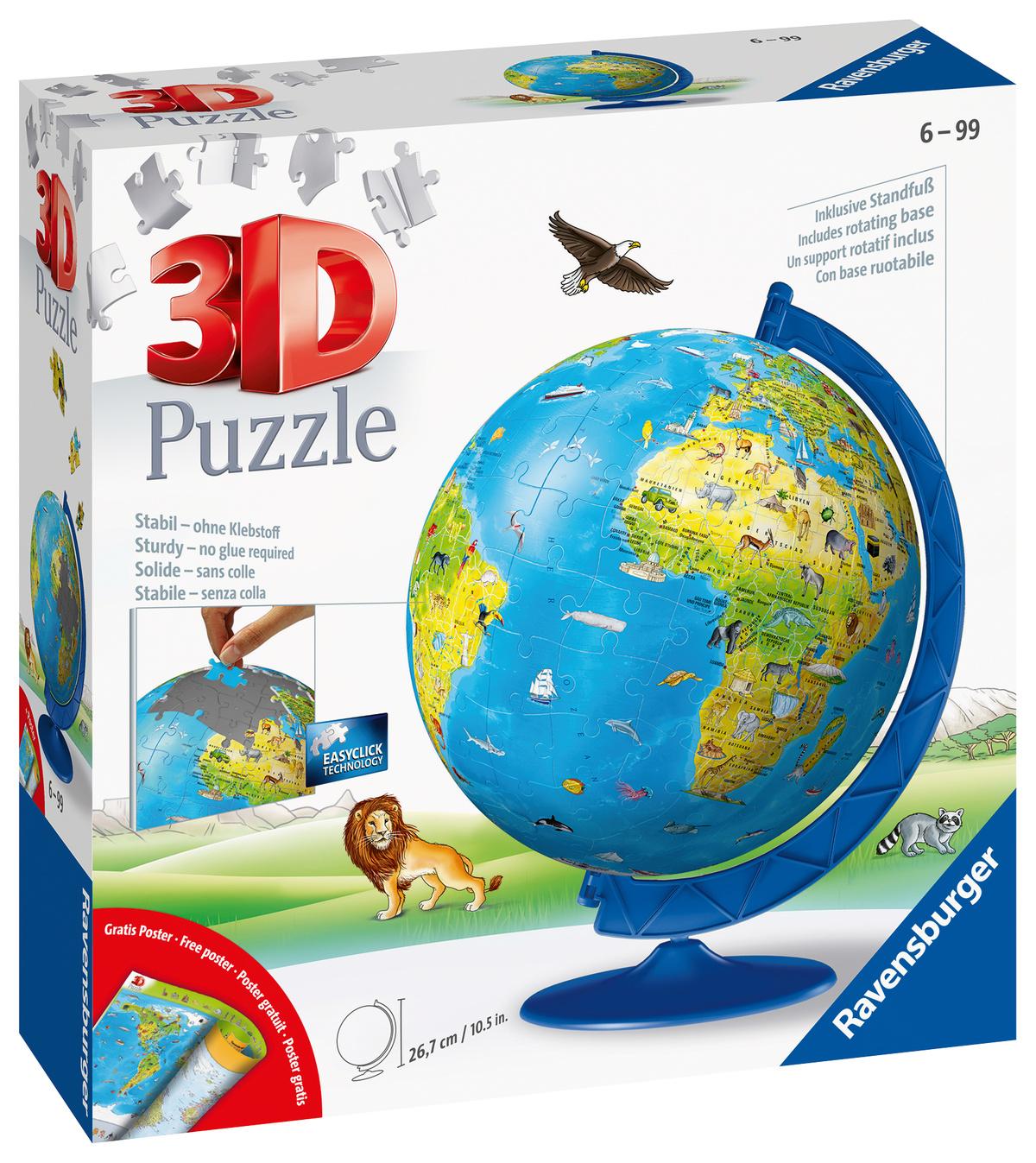Ravensburger Puzzle - 3D Puzzle-Ball - Kinderglobus in deutscher Sprache, 180 Teile