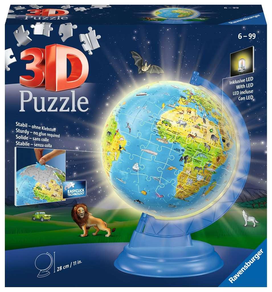 Ravensburger Puzzle - 3D Puzzles - Kinderglobus mit Licht in deutscher Sprache - 180 Teile